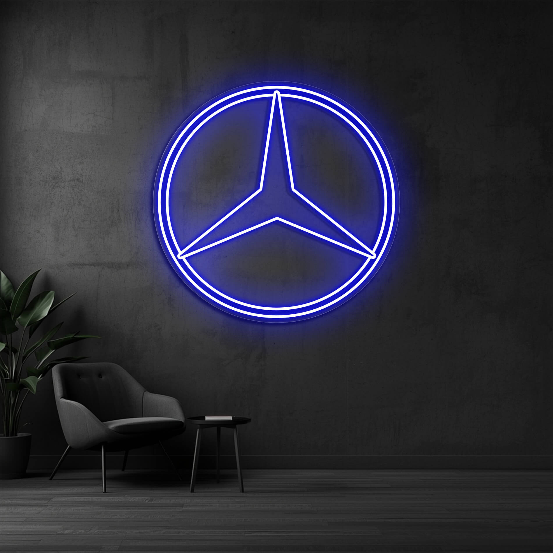 LED Mercedes Neon Schild blau als dekoratives Licht für Auto Räume
