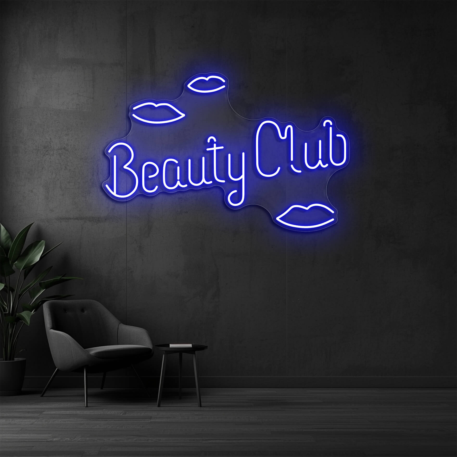 LED Neon Schild Beauty Club in blau als Neonbeleuchtung für Beauty Salons und Schönheitssalons
