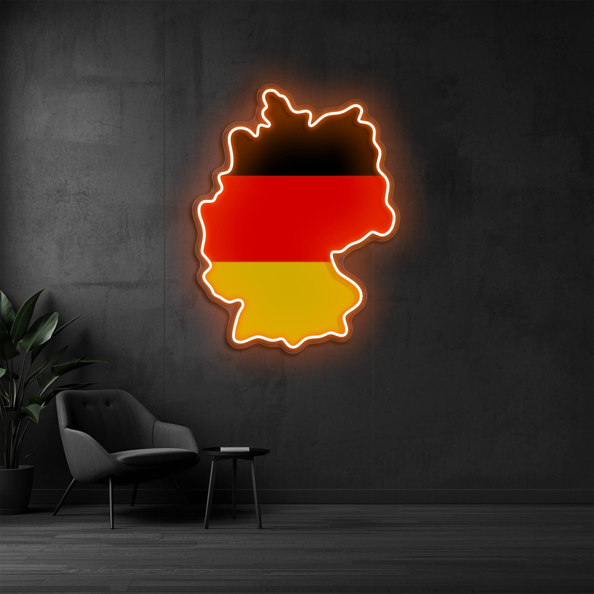 Germany Neon Sign aus Deutschland mit leuchtender Deutschlandkarte in orange