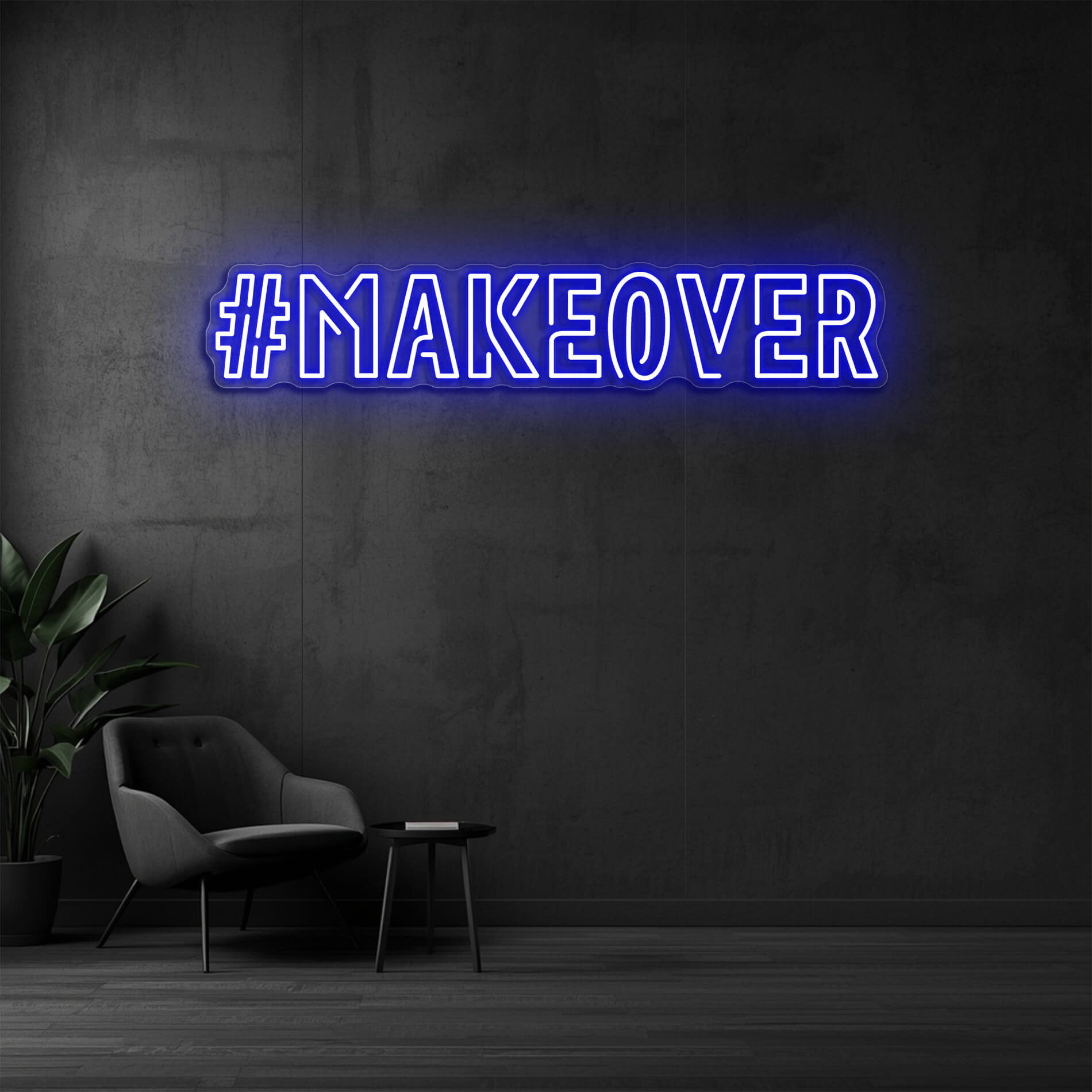 #MAKEOVER Neon Schild blau für Kosmetikstudios