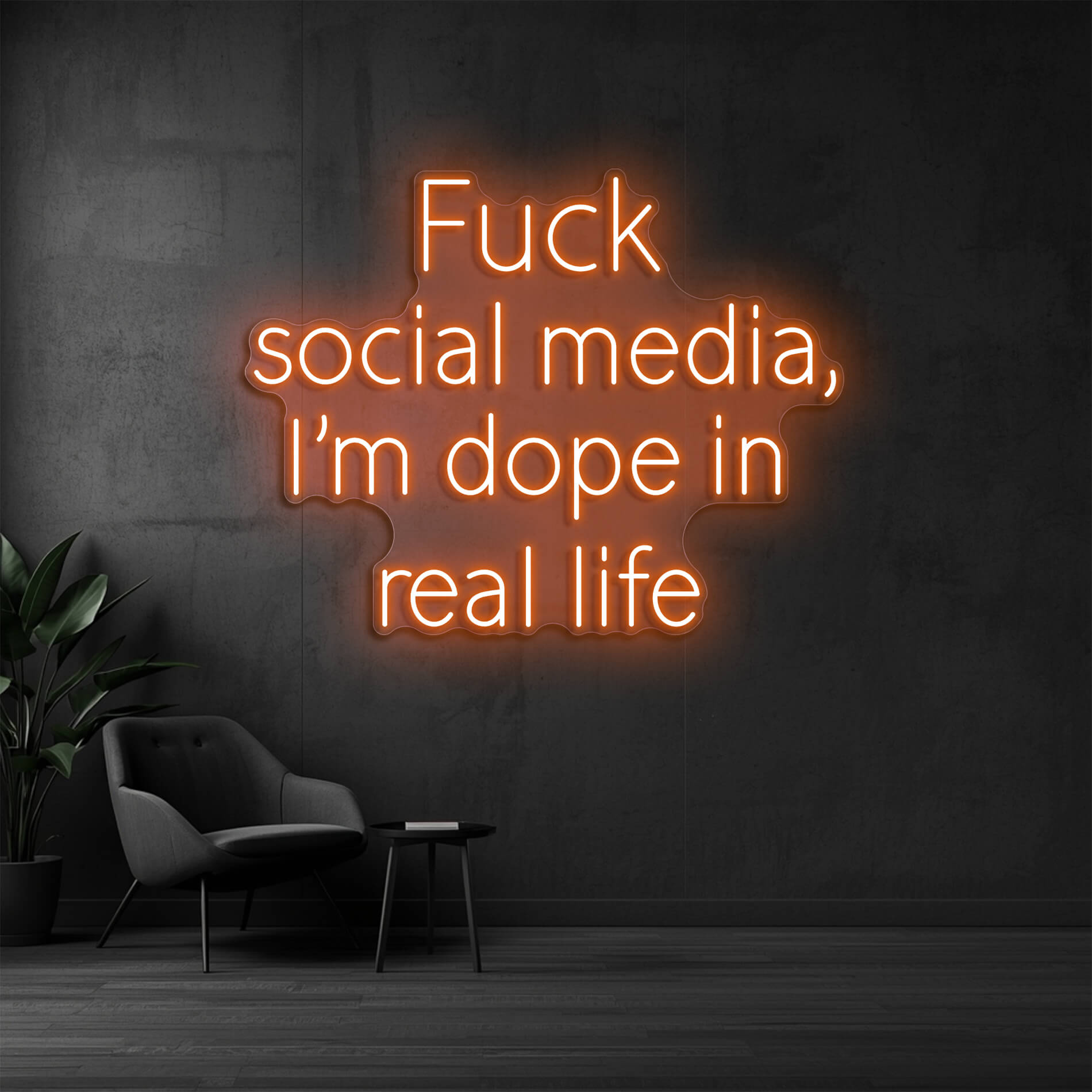 Neon Leuchtmotiv I'm dope in real life in orange für Interior Design
