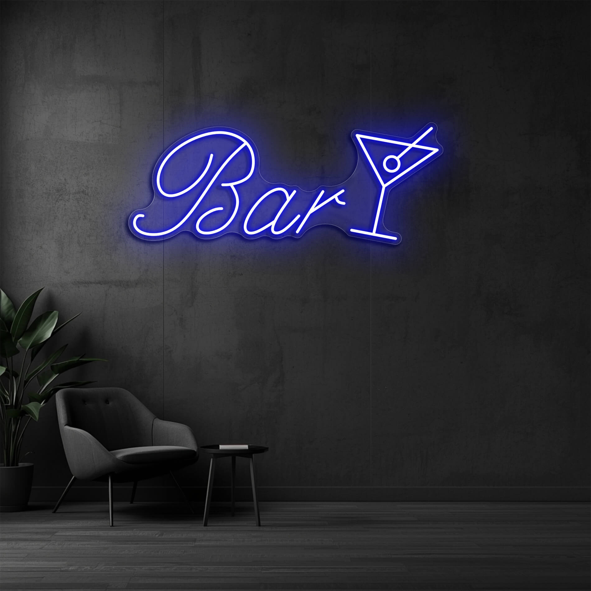 Leuchtschild Bar mit Cocktailglas in blau als Neonbeleuchtung für Gastronomie und Bars