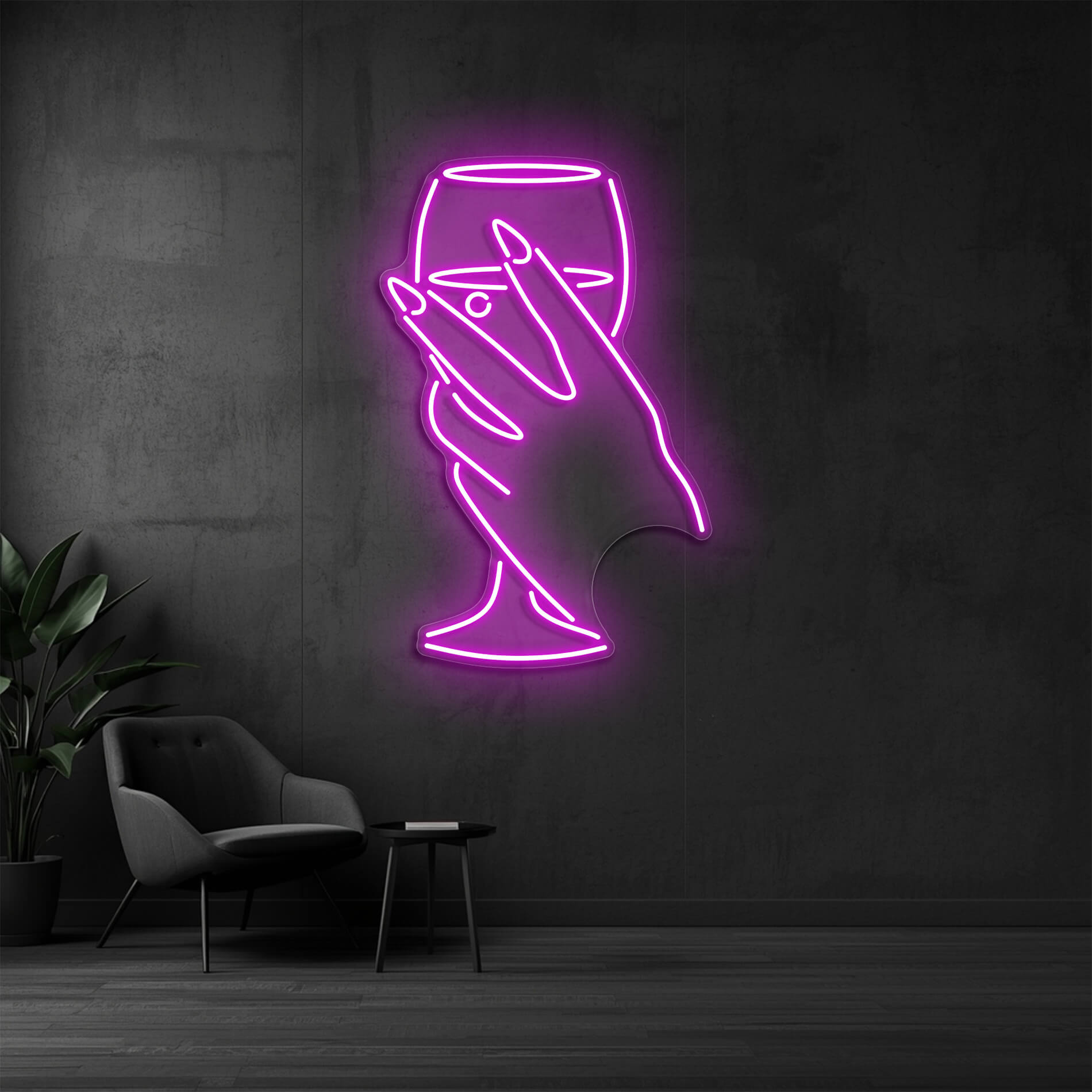 Neon Wandlicht Weinhand pink für moderne Bars und Lounges