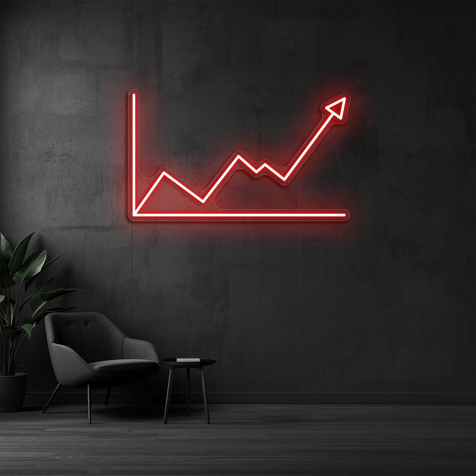 Neonschild Diagramm rot für Businessräume und Wartebereiche
