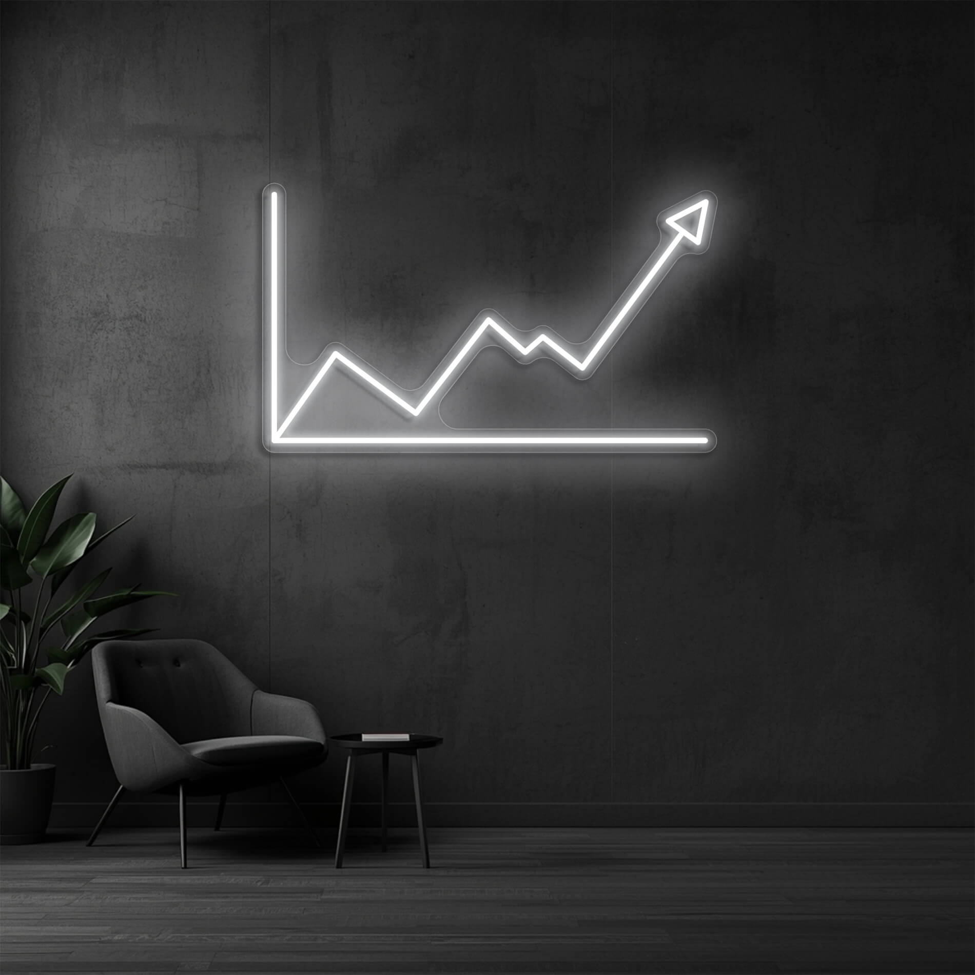 Neonschild Diagramm weiss für Büro, Finanzberatung und Wartebereiche