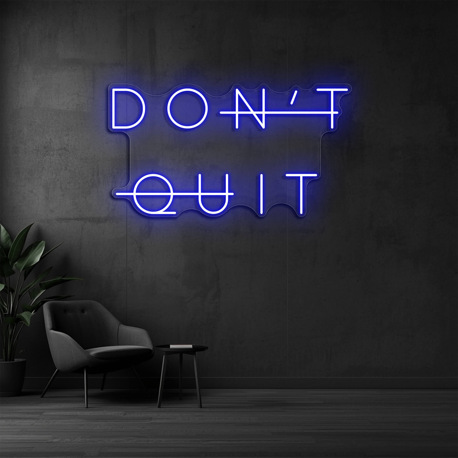 LED Neonschild Don't Quit in blau für Fitnessstudios und Trainingsräume