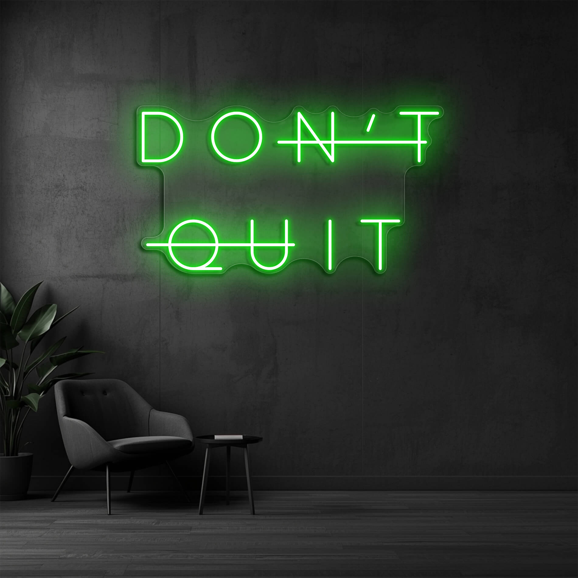LED Neonschild Don't Quit in gruen für Fitnessstudios und Trainingsräume