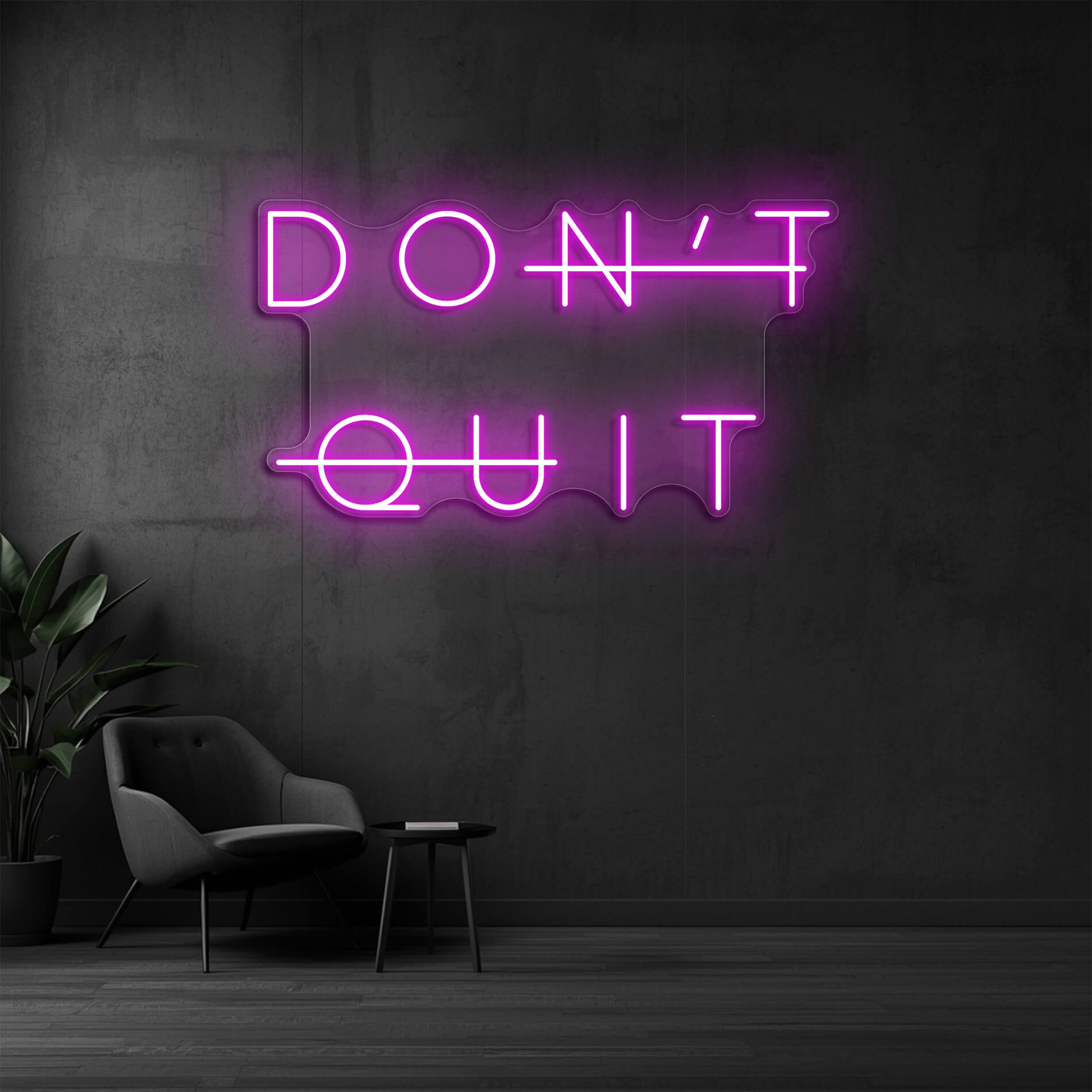 Neon LED Licht Don't Quit in pink als Motivation für Trainingsräume
