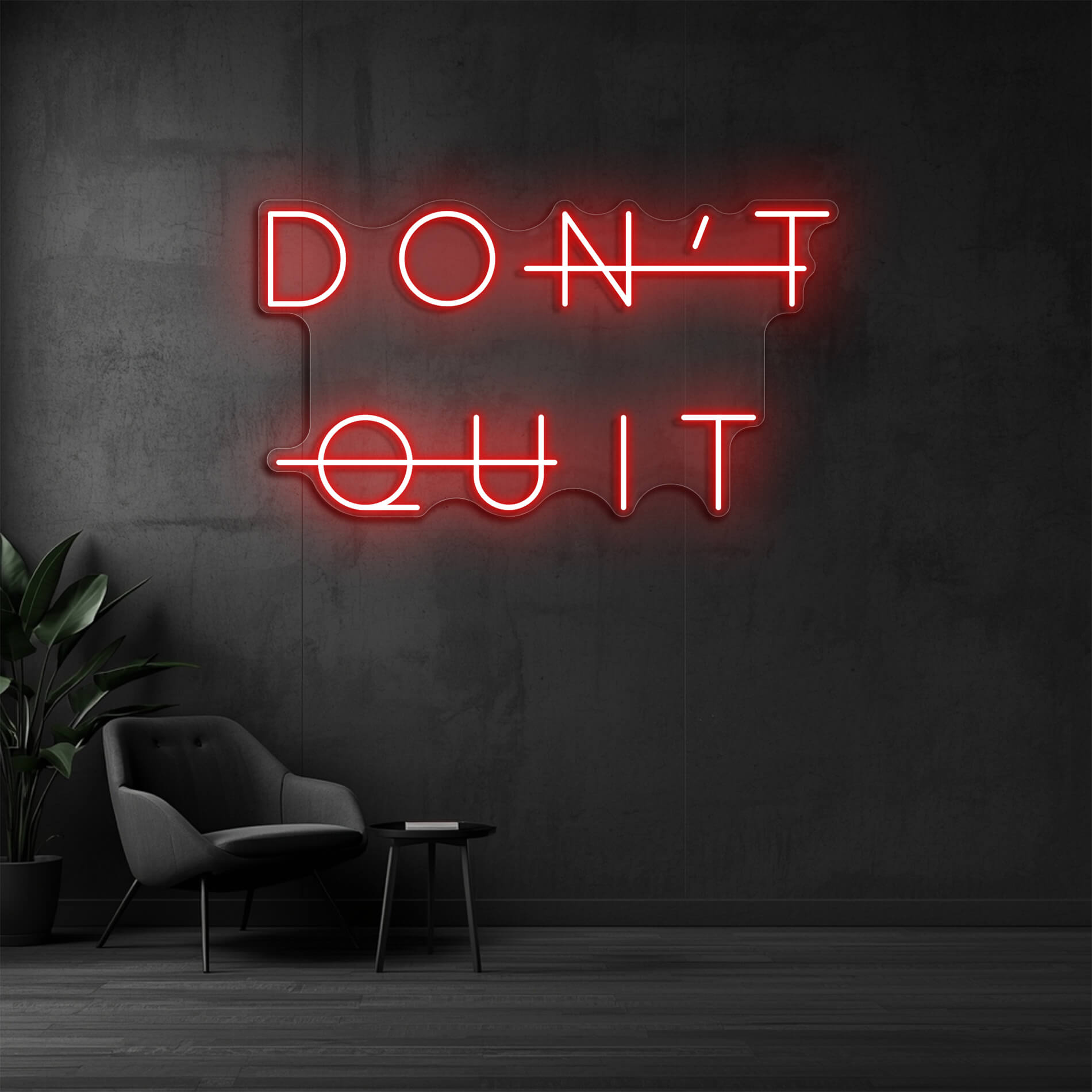 Neon Wandlicht Don't Quit in rot für Fitnessstudios und Workout-Räume