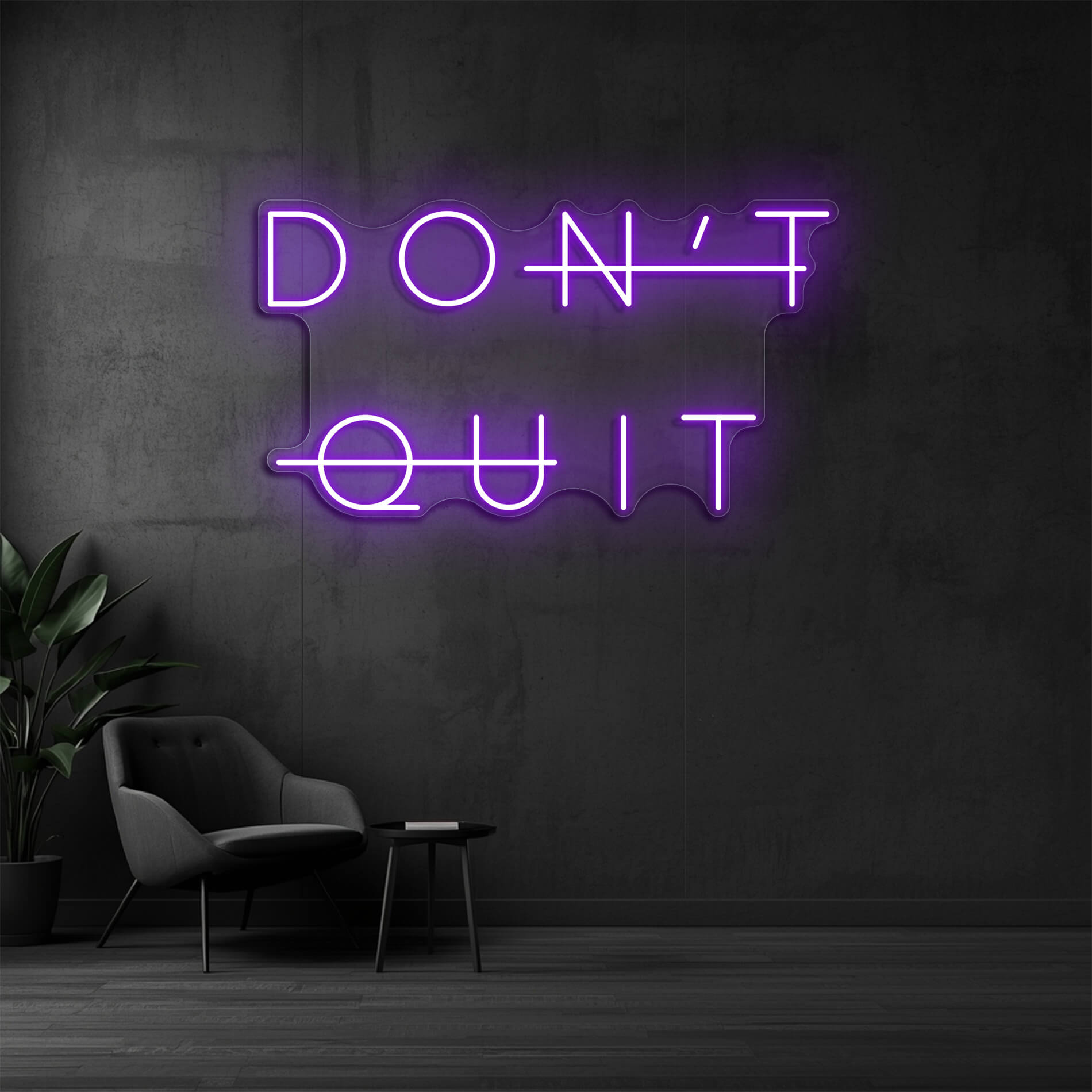 LED Neonschild Don't Quit in violett für Fitnessstudios und Trainingsräume