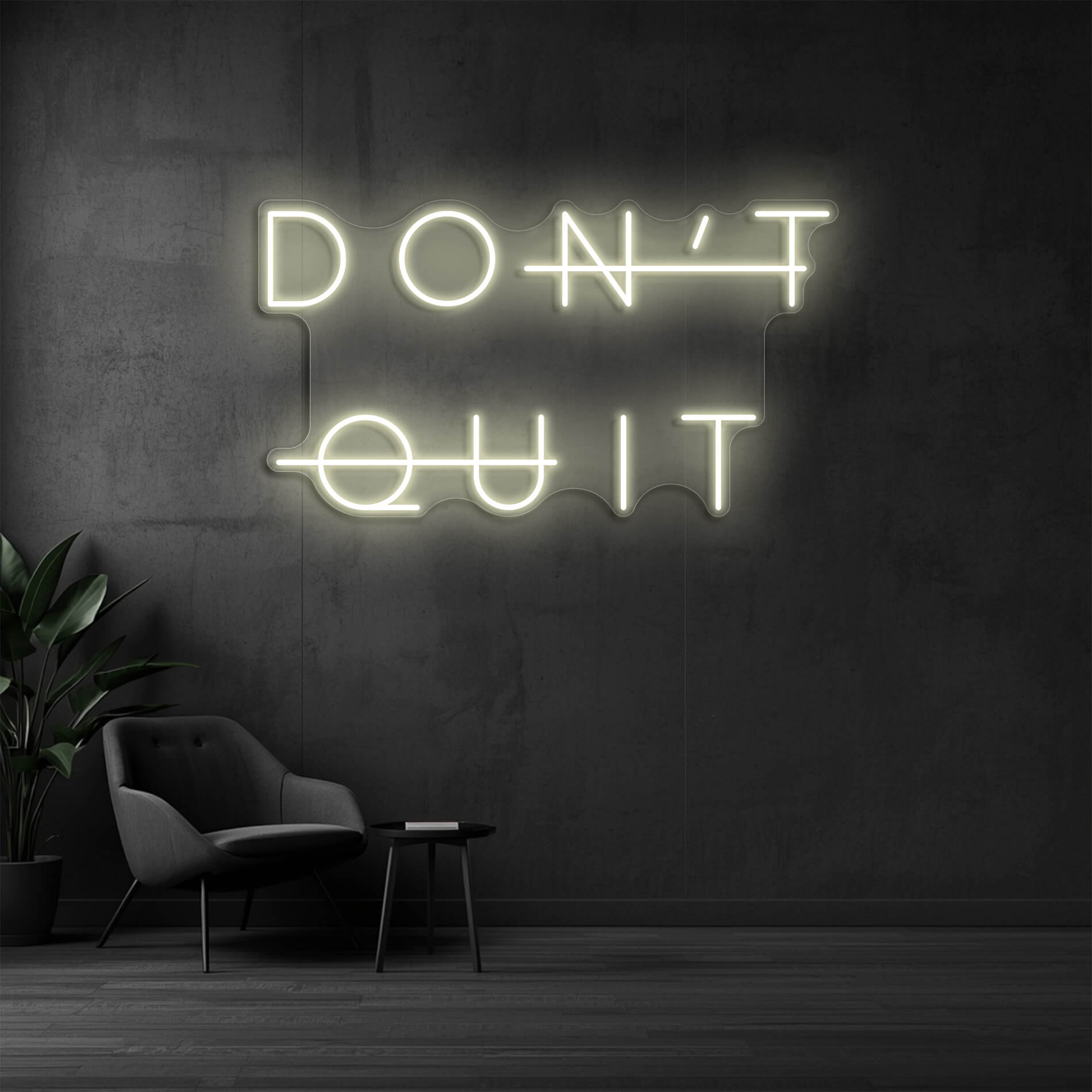 Neonlampe Don't Quit in warm-weiss als Motivationslicht für Home Gyms