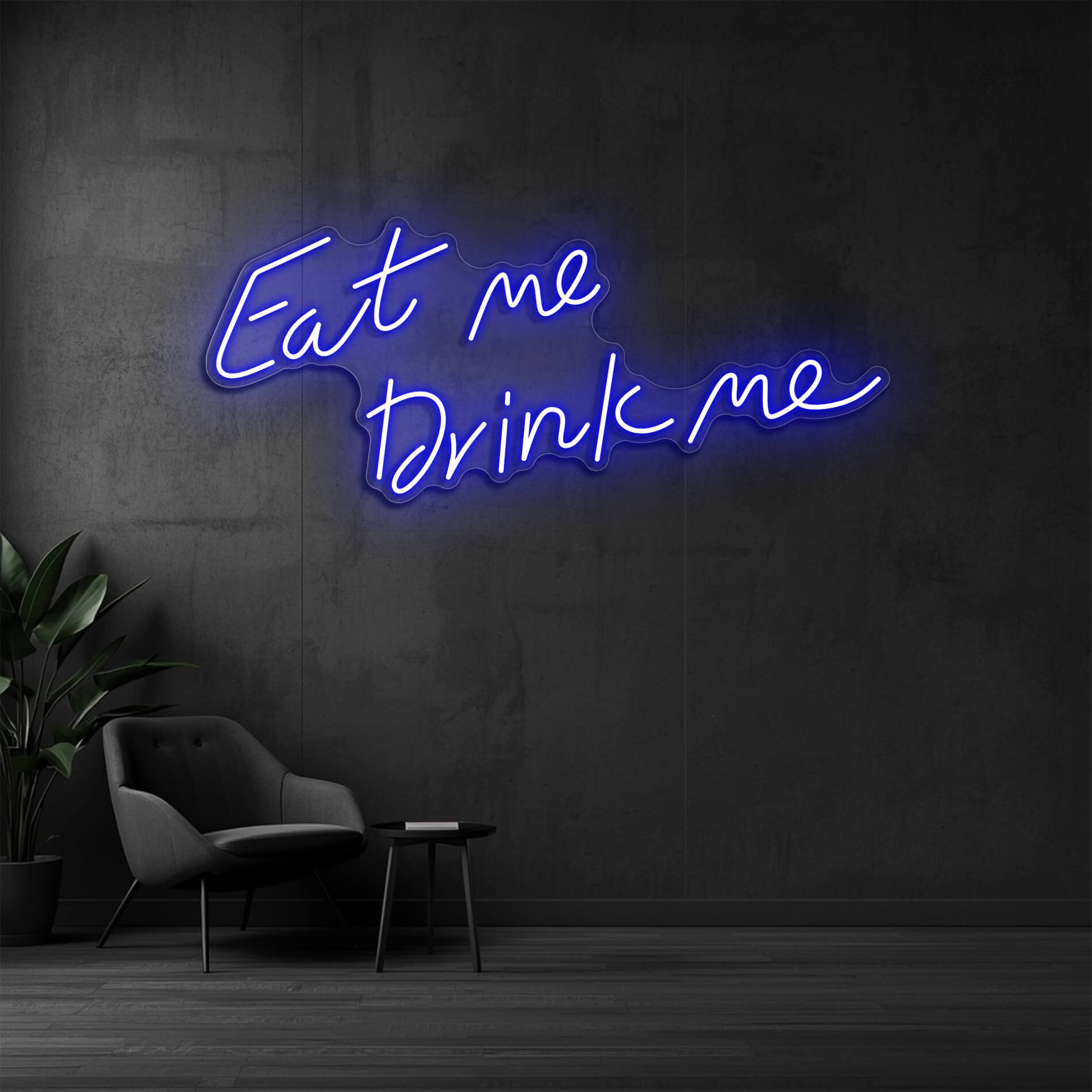 LED Eat Me Drink Me Neonschild in blau für Restaurants und Pizzerien