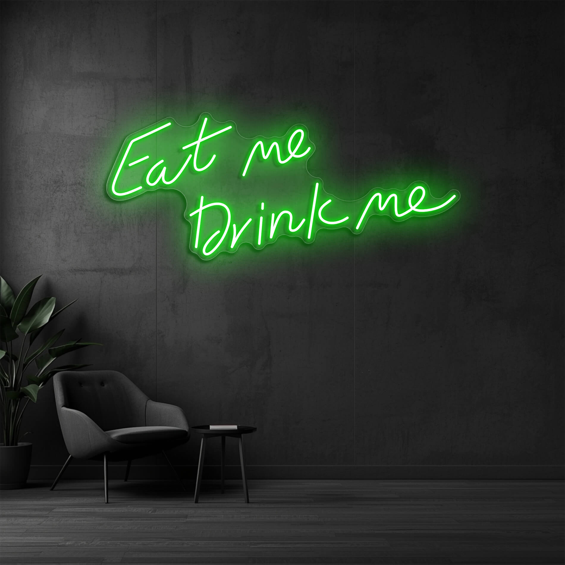 Eat Me Drink Me Neonlampe in gruen für Gastronomiebetriebe