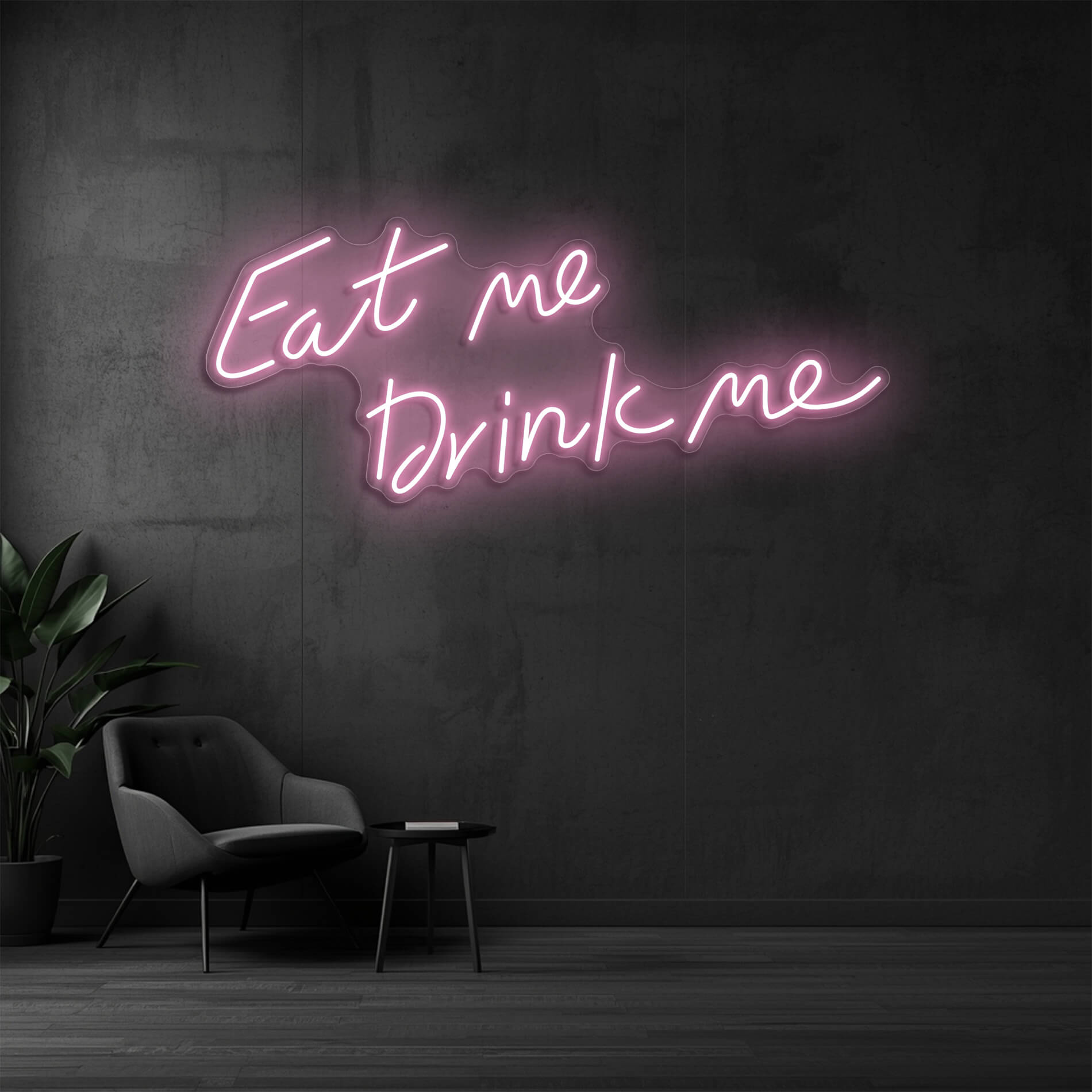 Eat Me Drink Me Neon Schriftzug in light-pink für Restaurantbereiche