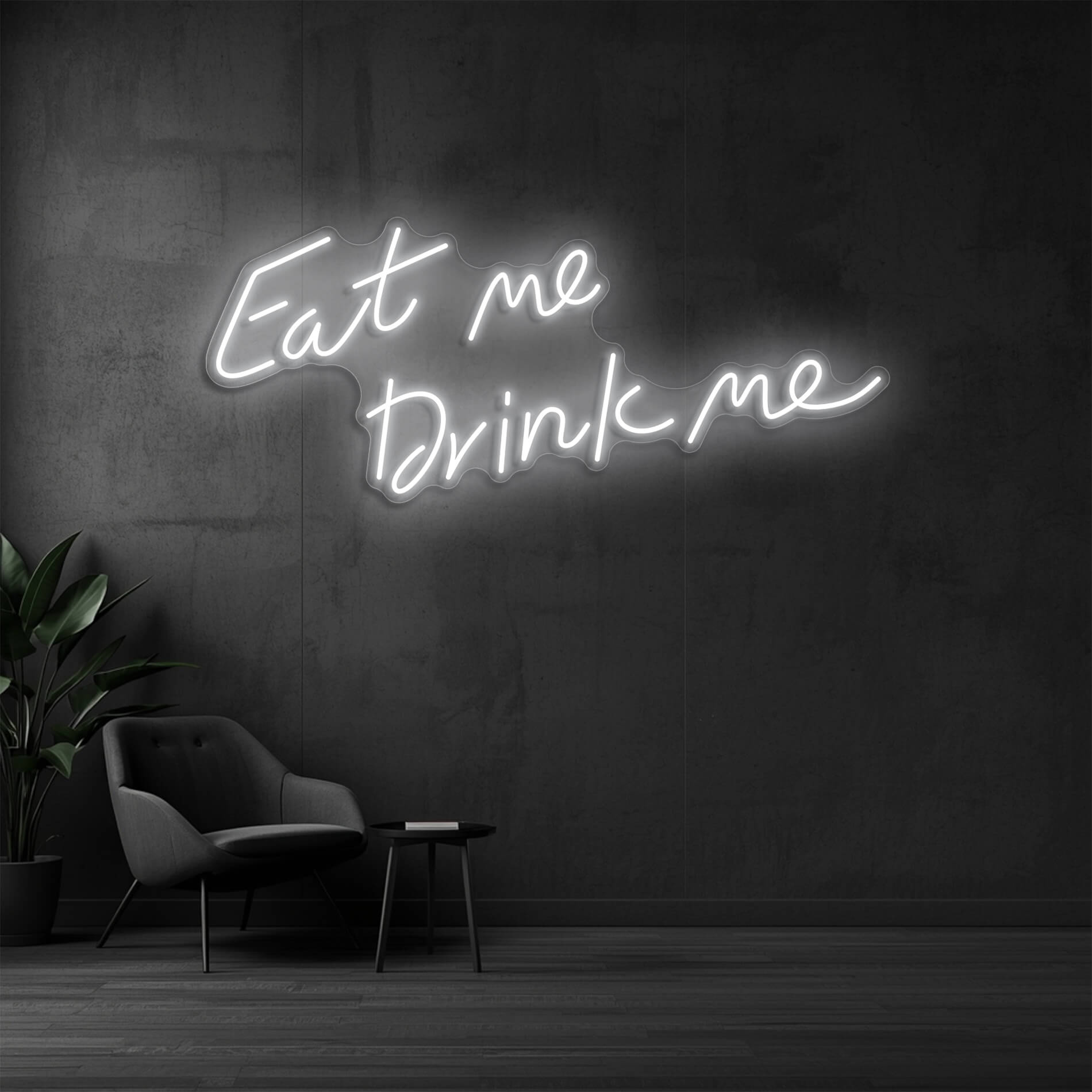 Food Neon Licht Eat Me Drink Me in weiss für Gastronomieräume
