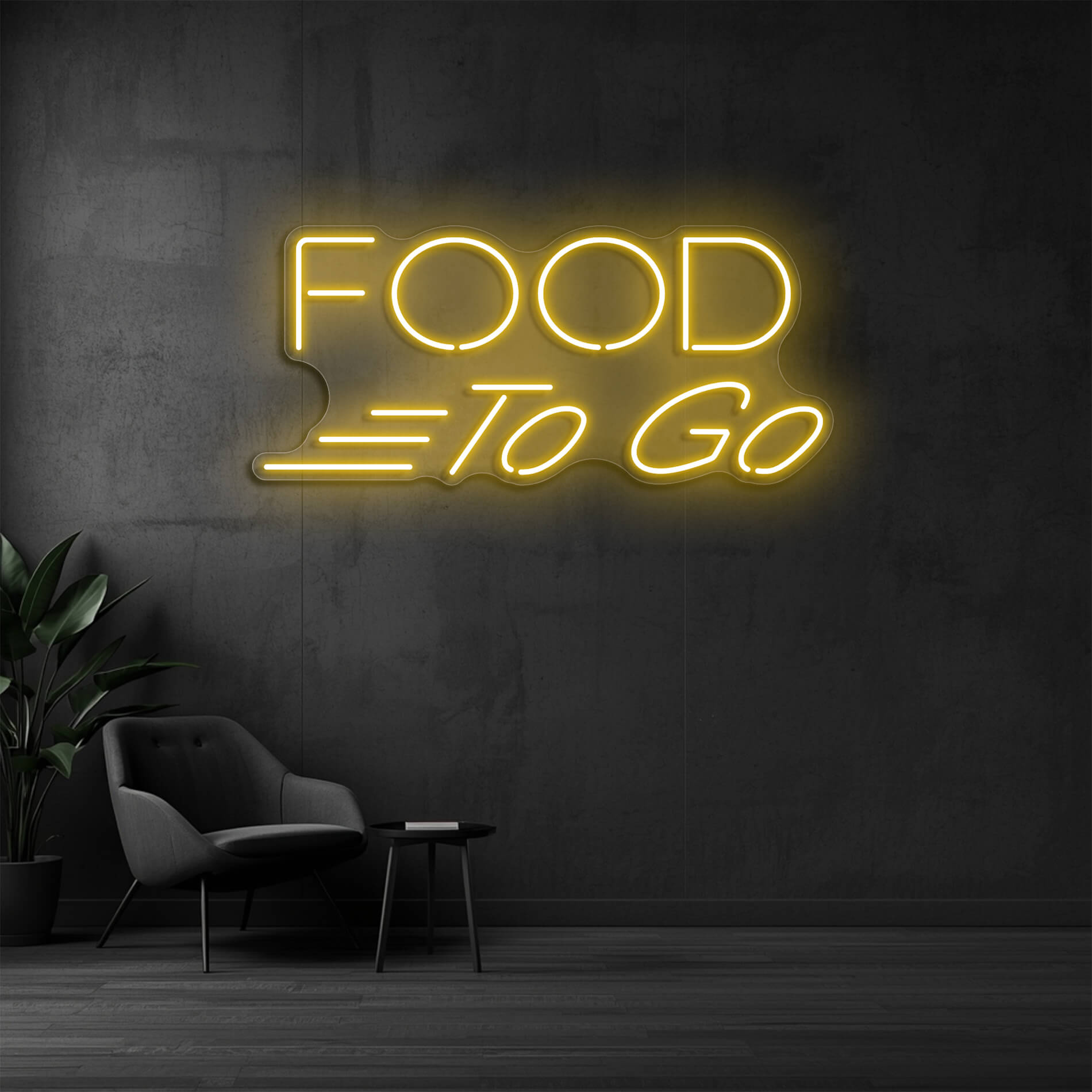 Food To Go LED Schild goldgelb für Fast Food Restaurants