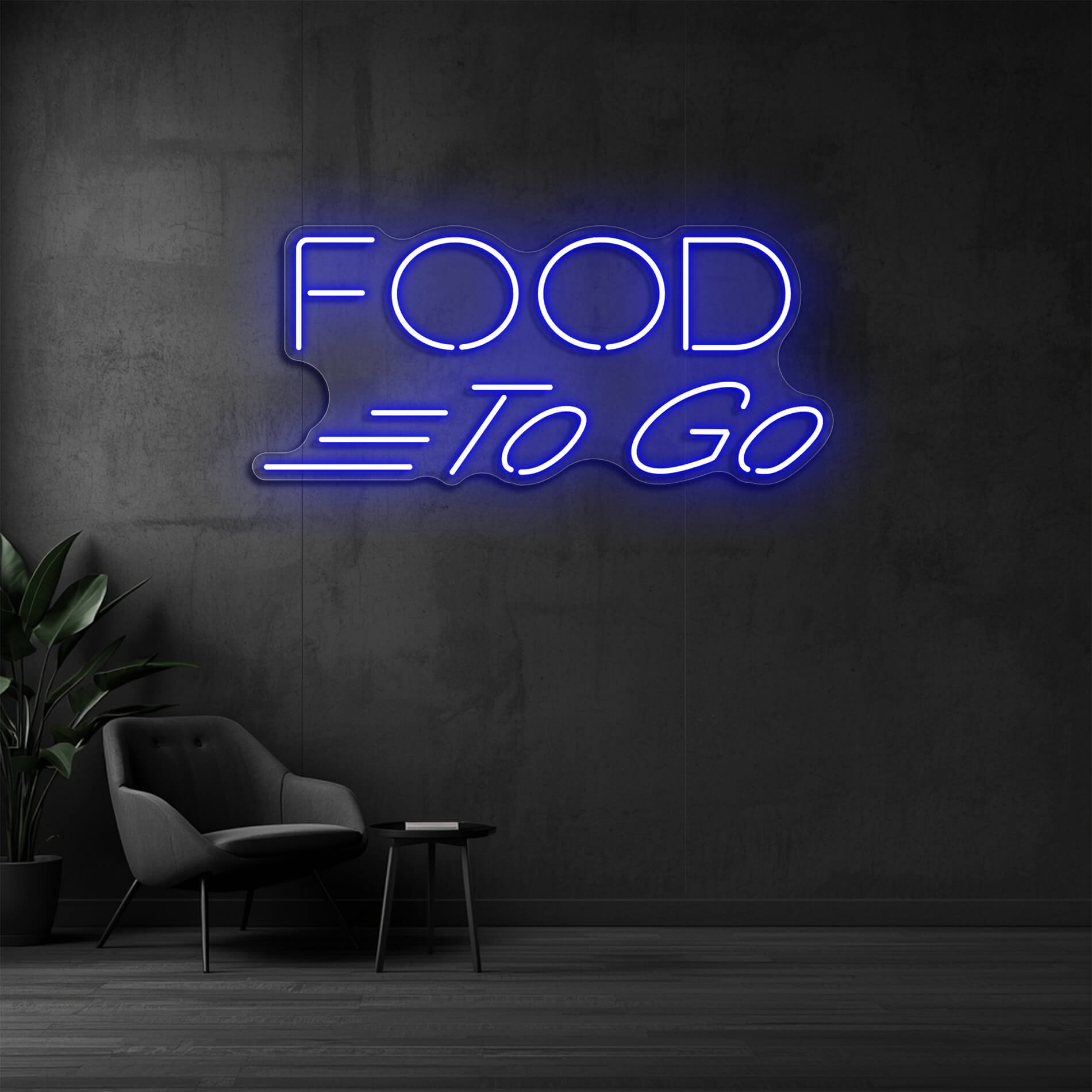 Food To Go Neon Schild blau für Fast Food Restaurants