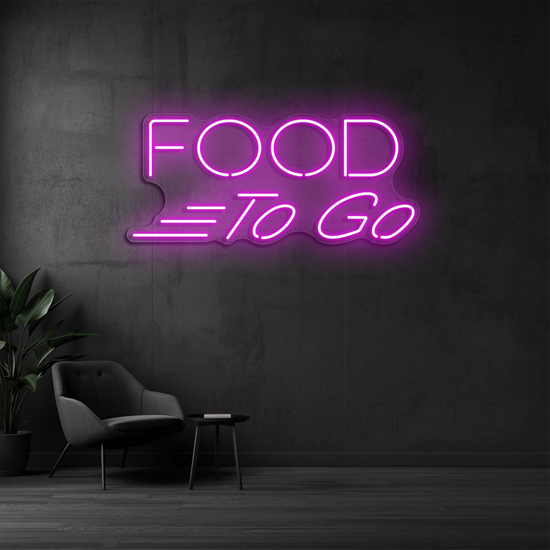 Food To Go Neon Schild pink für Pizzerien