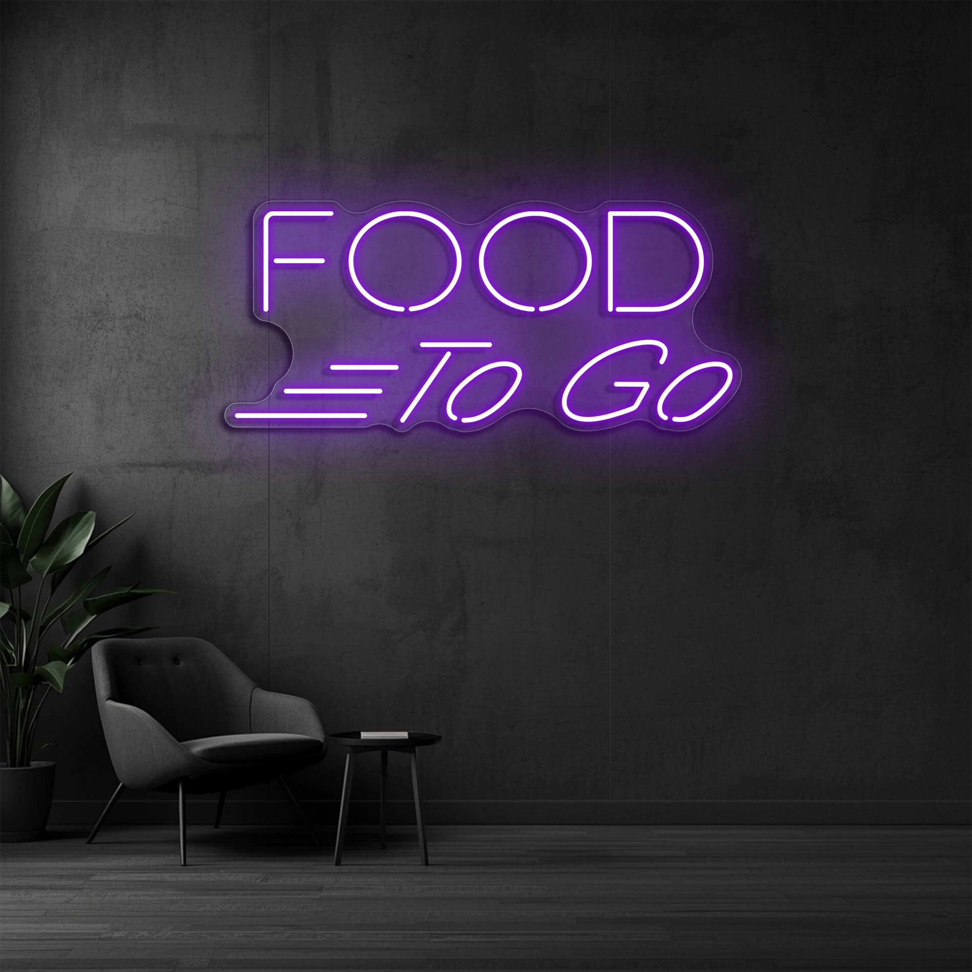 Food To Go Neon Schild violett für Imbissbetriebe