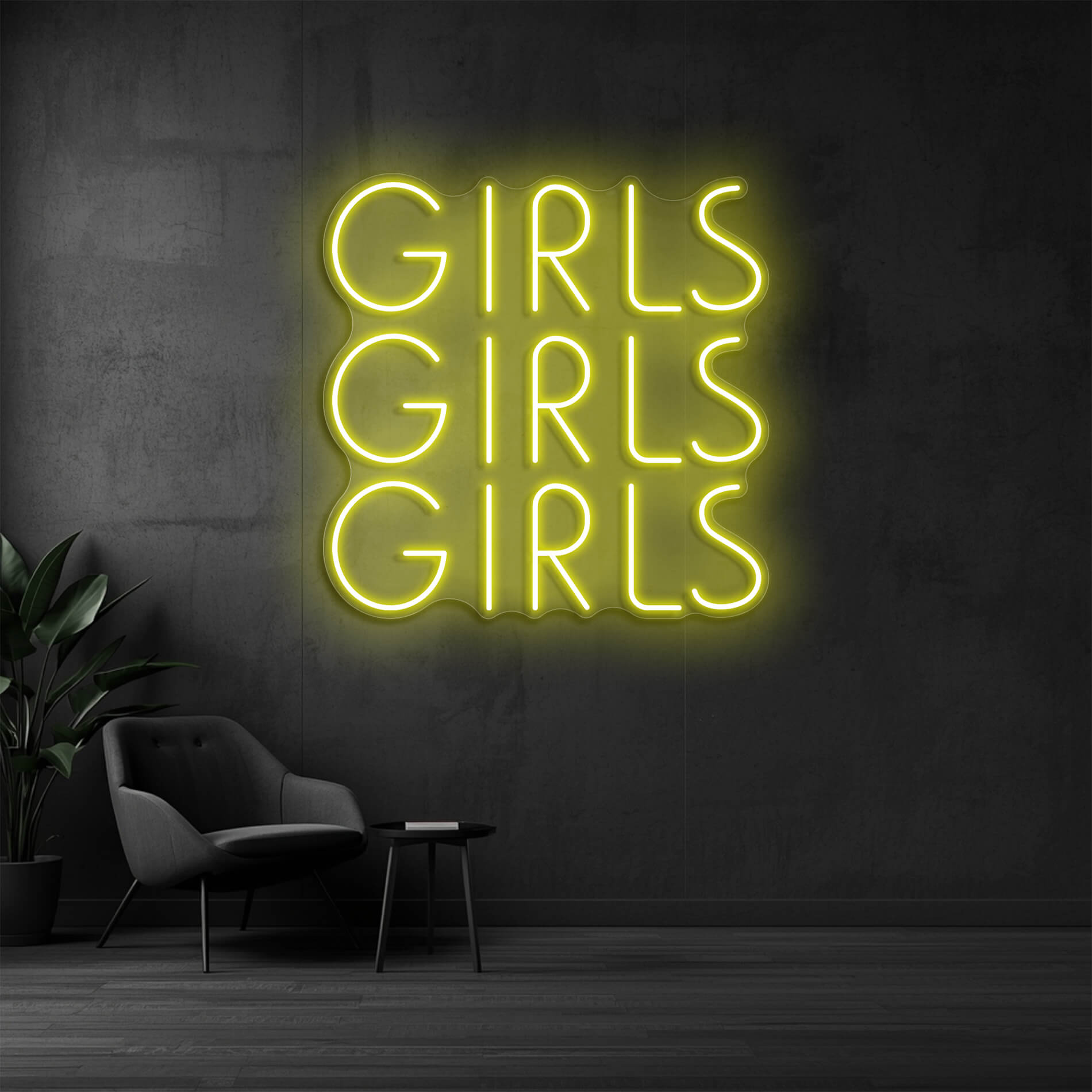 Girls Neon Leuchtschild gelb für Kosmetikstudios und Boutique Räume
