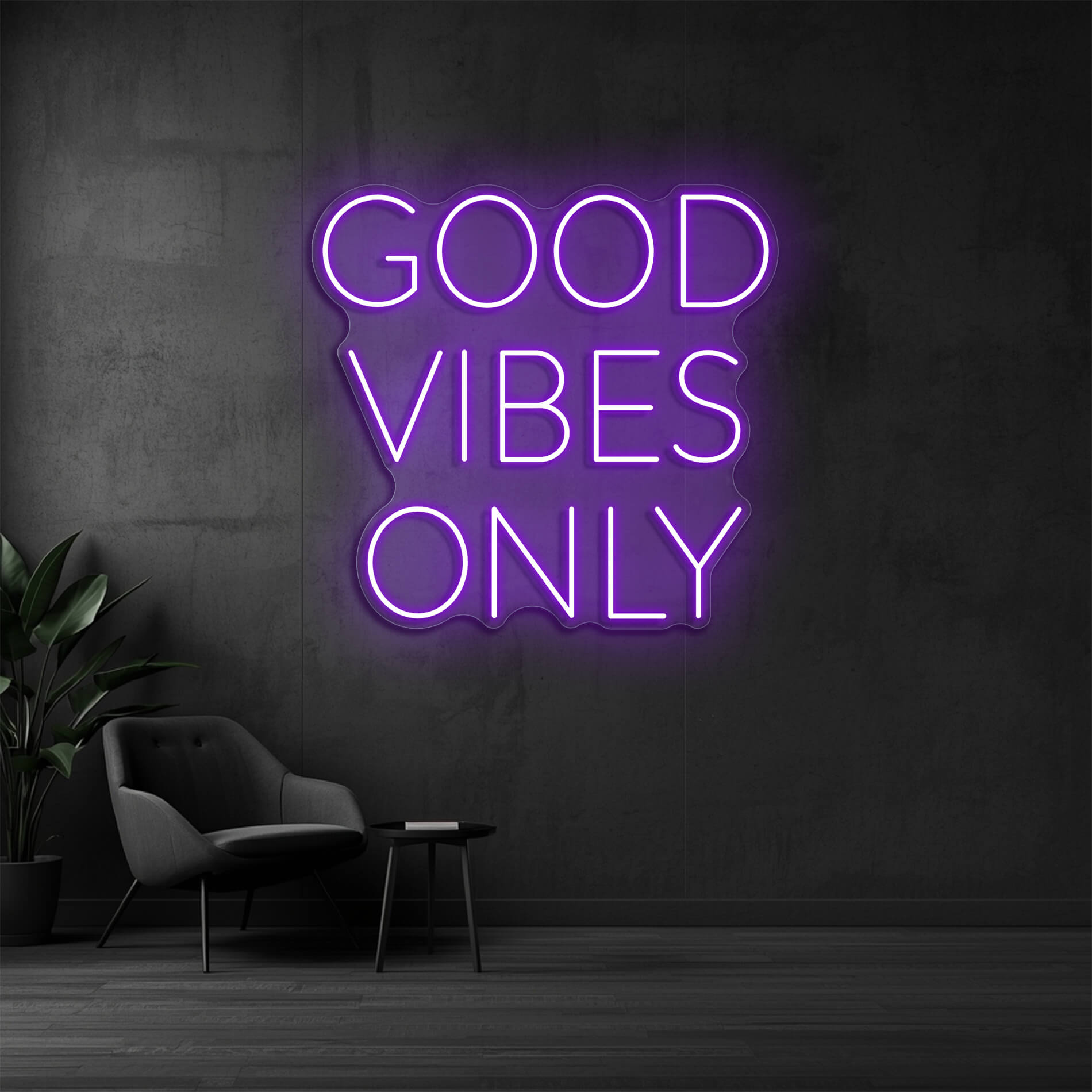 Good Vibes Only LED Neon Schrift violett für kreative Moodbeleuchtung