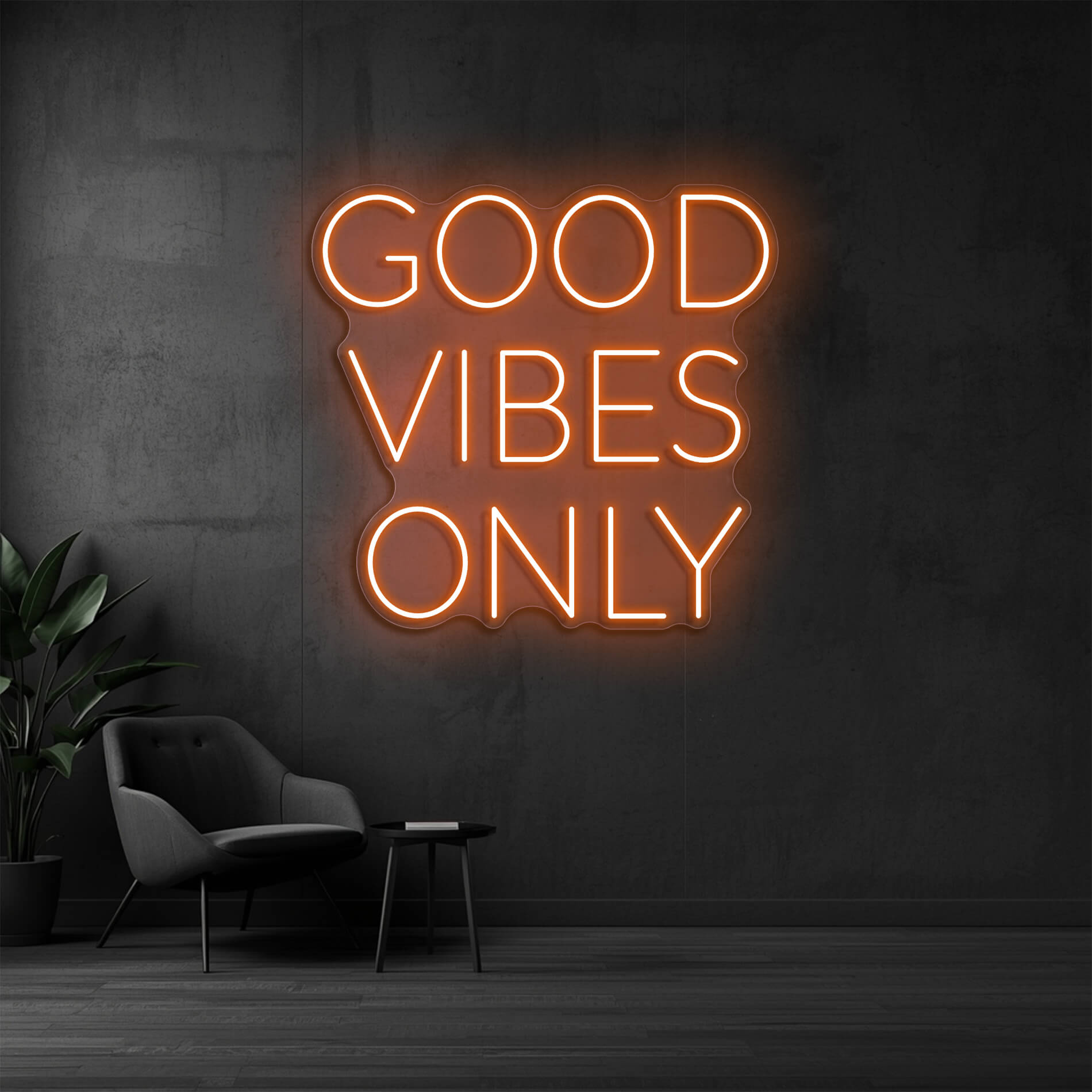 Good Vibes Only LED Neonlicht orange für warme Lichtakzente im Wohnzimmer