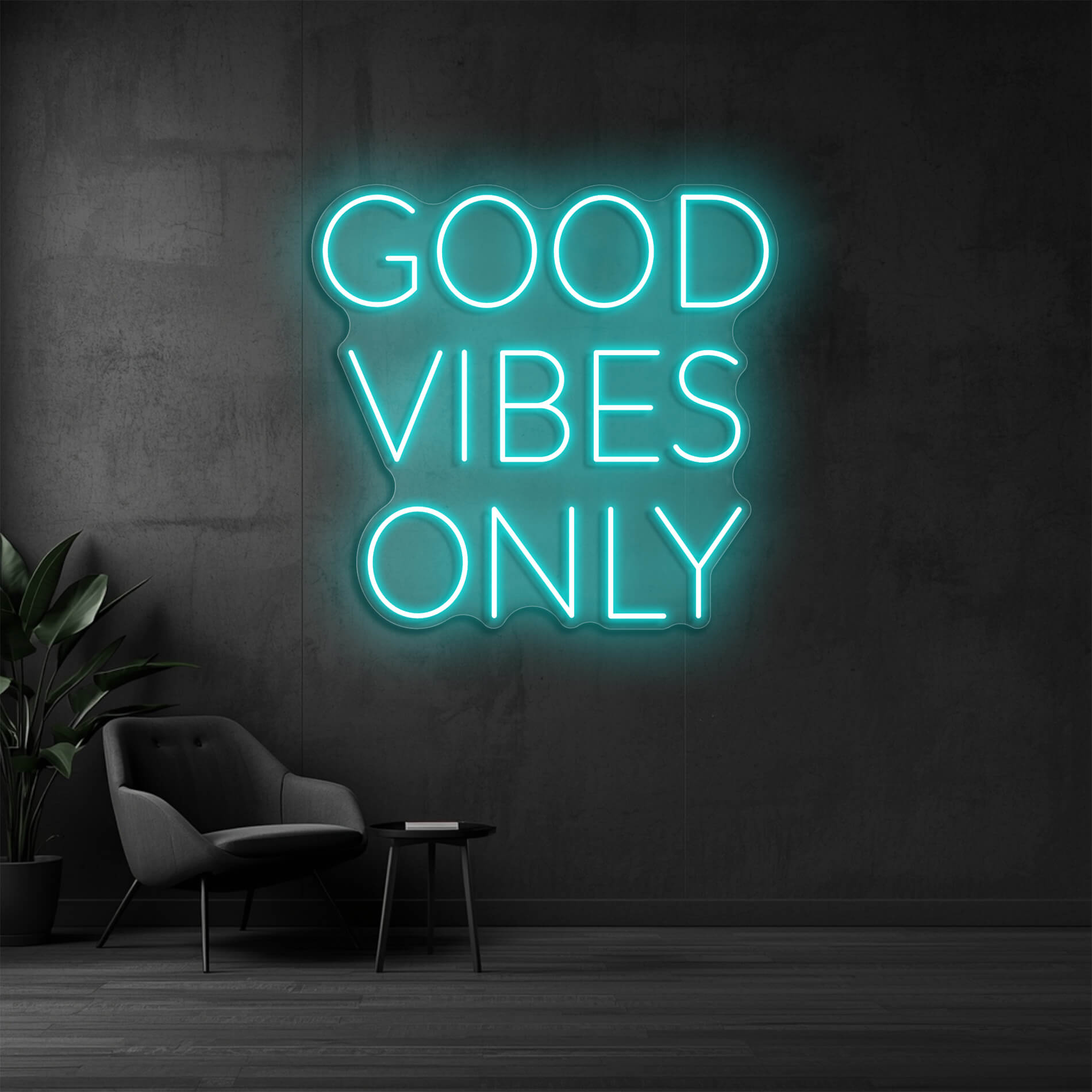 Good Vibes Only Neon Leuchtschrift eisblau für kühle moderne Raumbeleuchtung