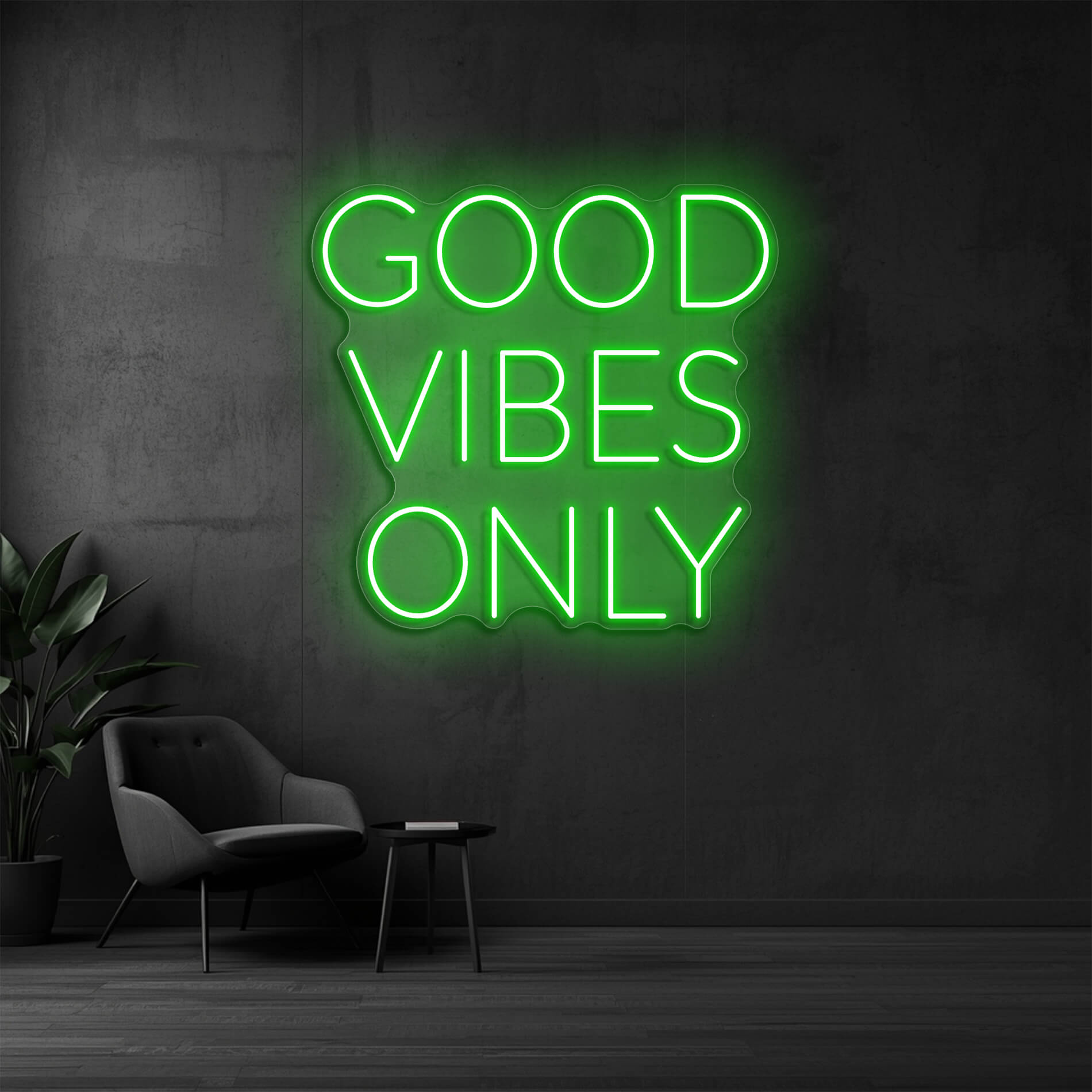Good Vibes Only Neon Wandleuchte gruen für ruhige Raumbeleuchtung