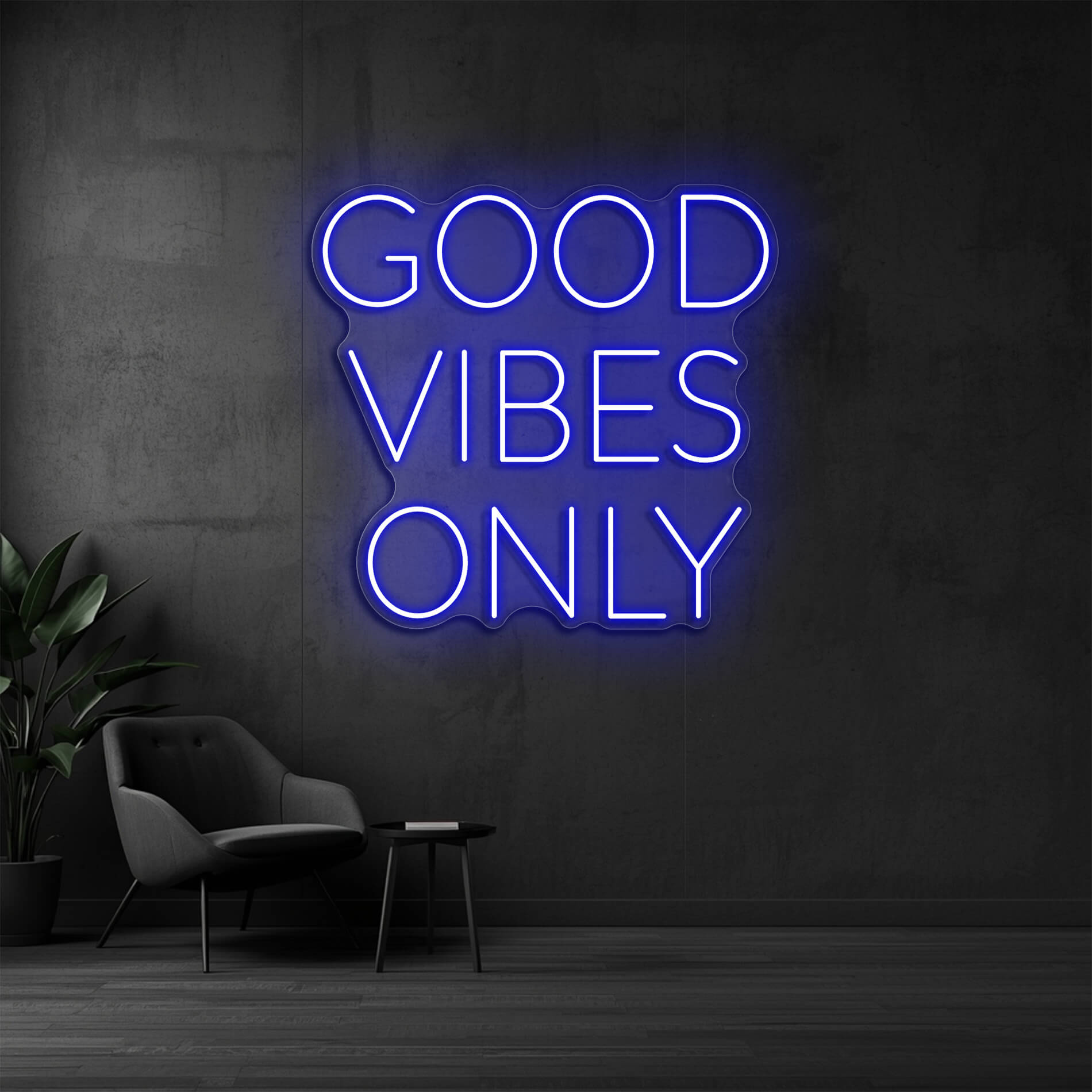 Good Vibes Only Neonlampe blau für modernes Ambientelicht im Wohnraum