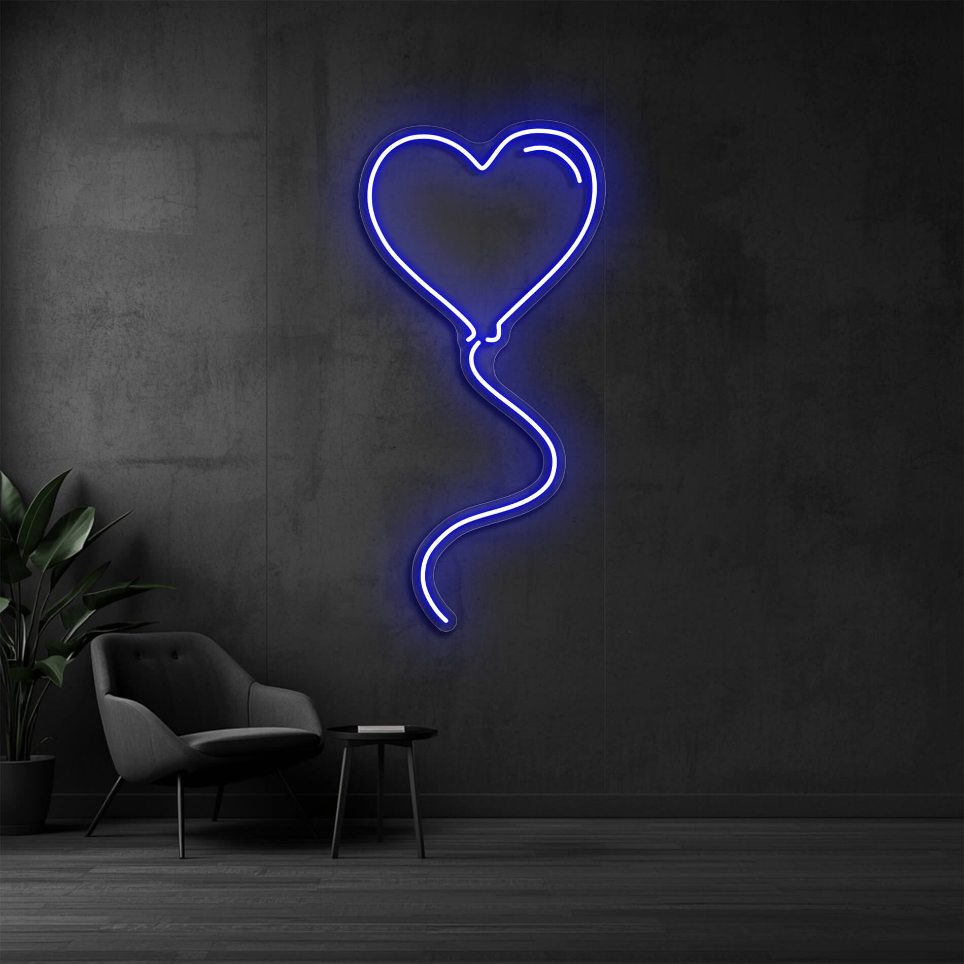 LED Neon Schild Herzballon blau für Eventräume und Feiern