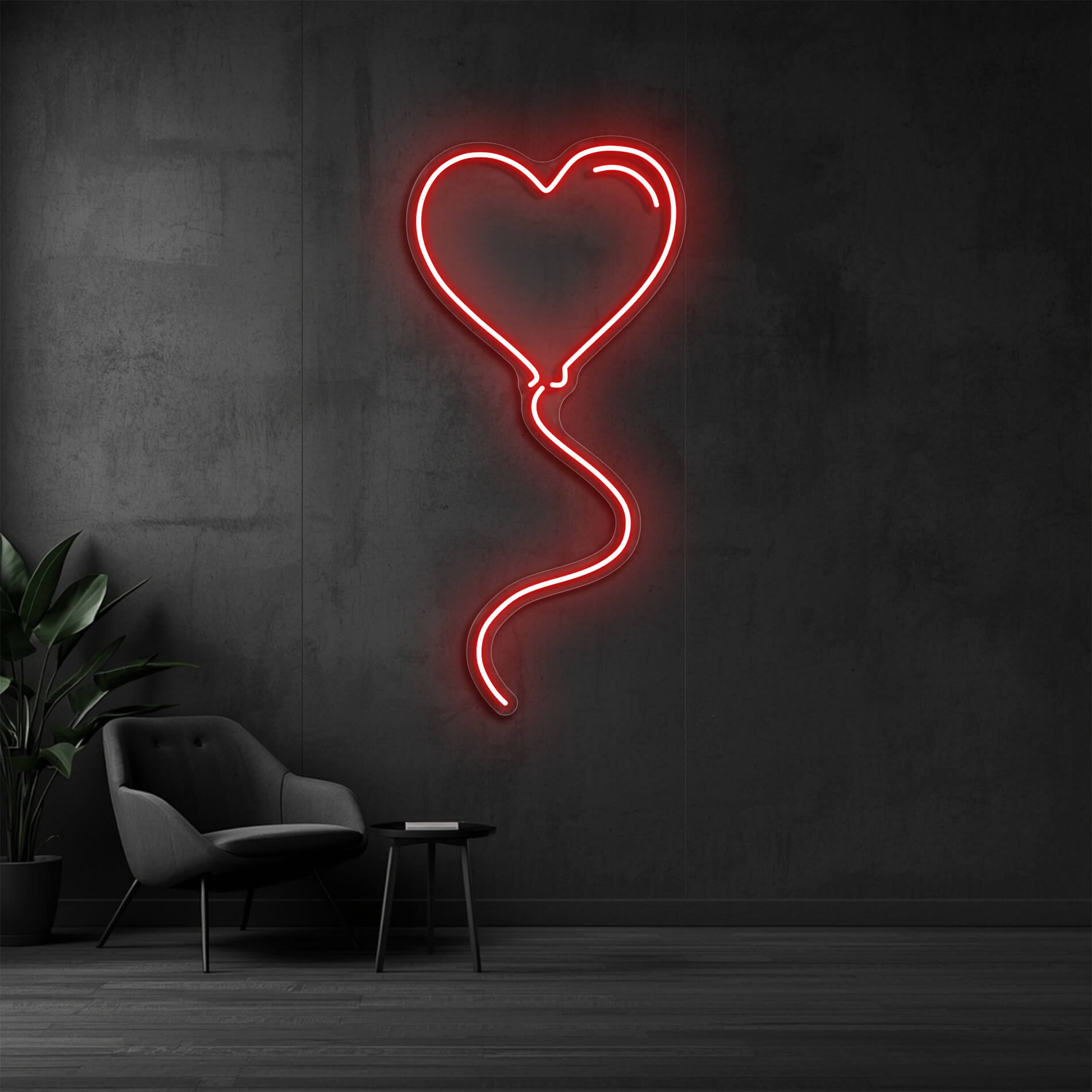 Neonschild Herzballon rot für romantische Atmosphäre und Events