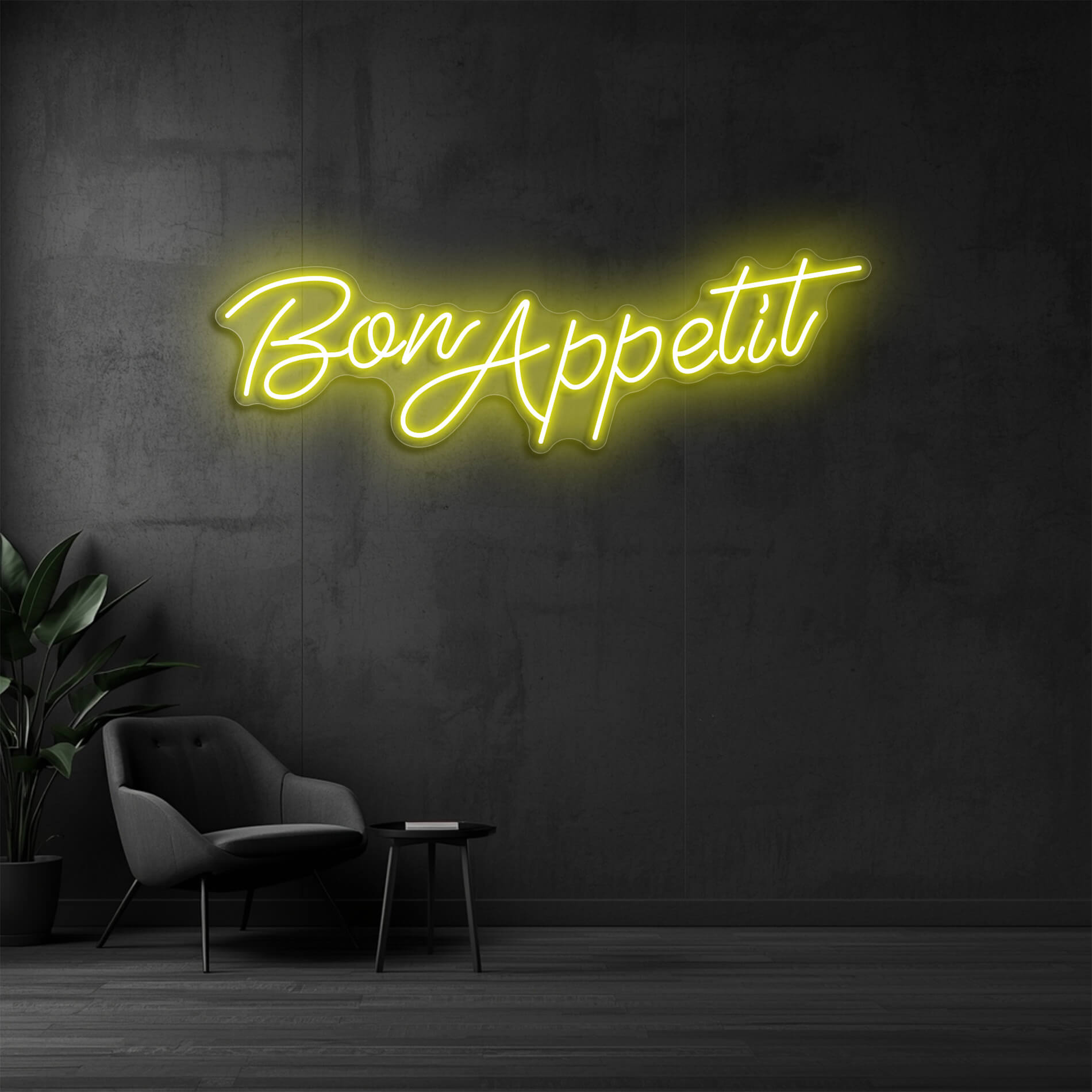 LED Beleuchtung Gastronomie Bon Appetit in gelb als dekorative Leuchtschrift für Pizzeria oder Restaurants