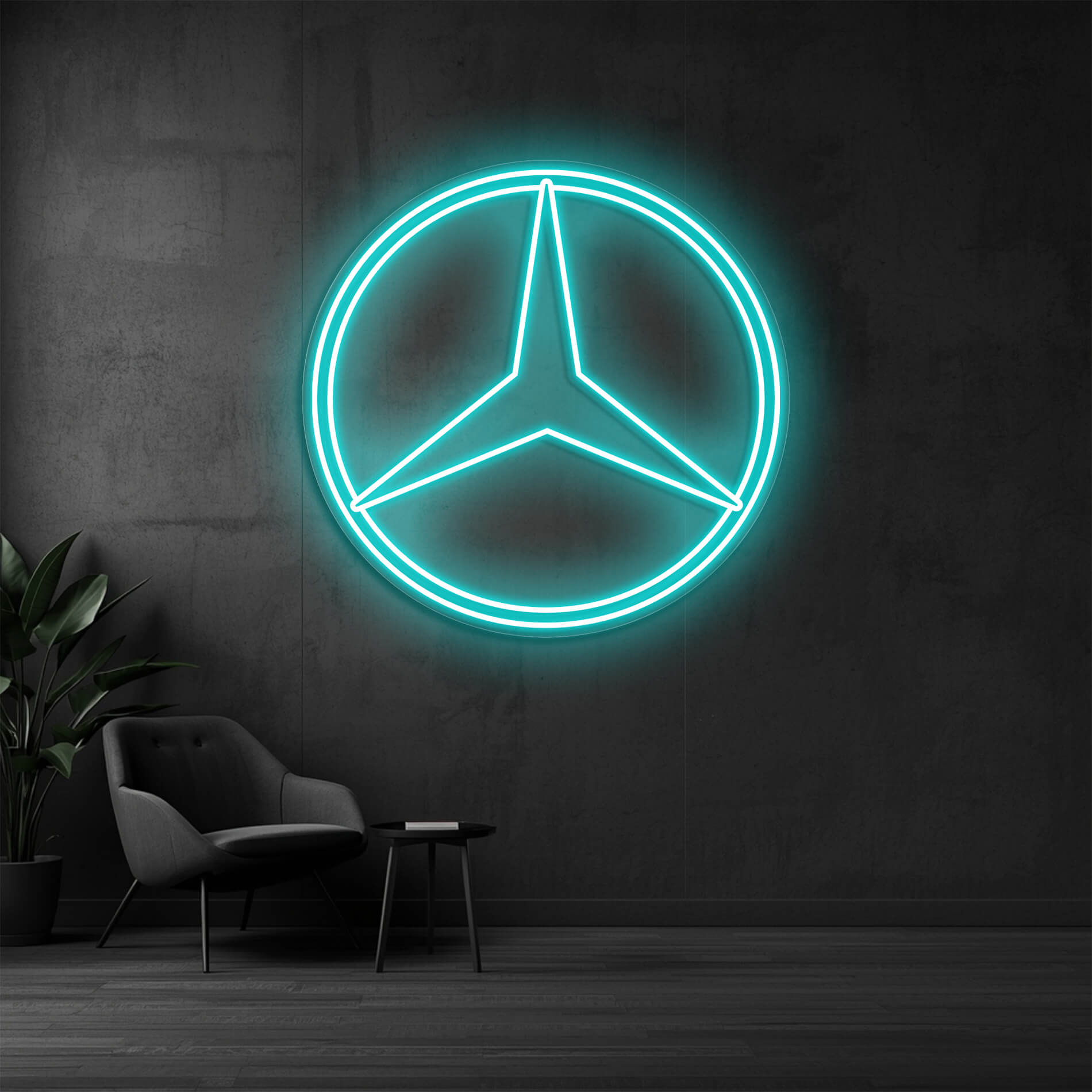 LED Mercedes Neon Schild eisblau als Wandlicht für Auto Räume