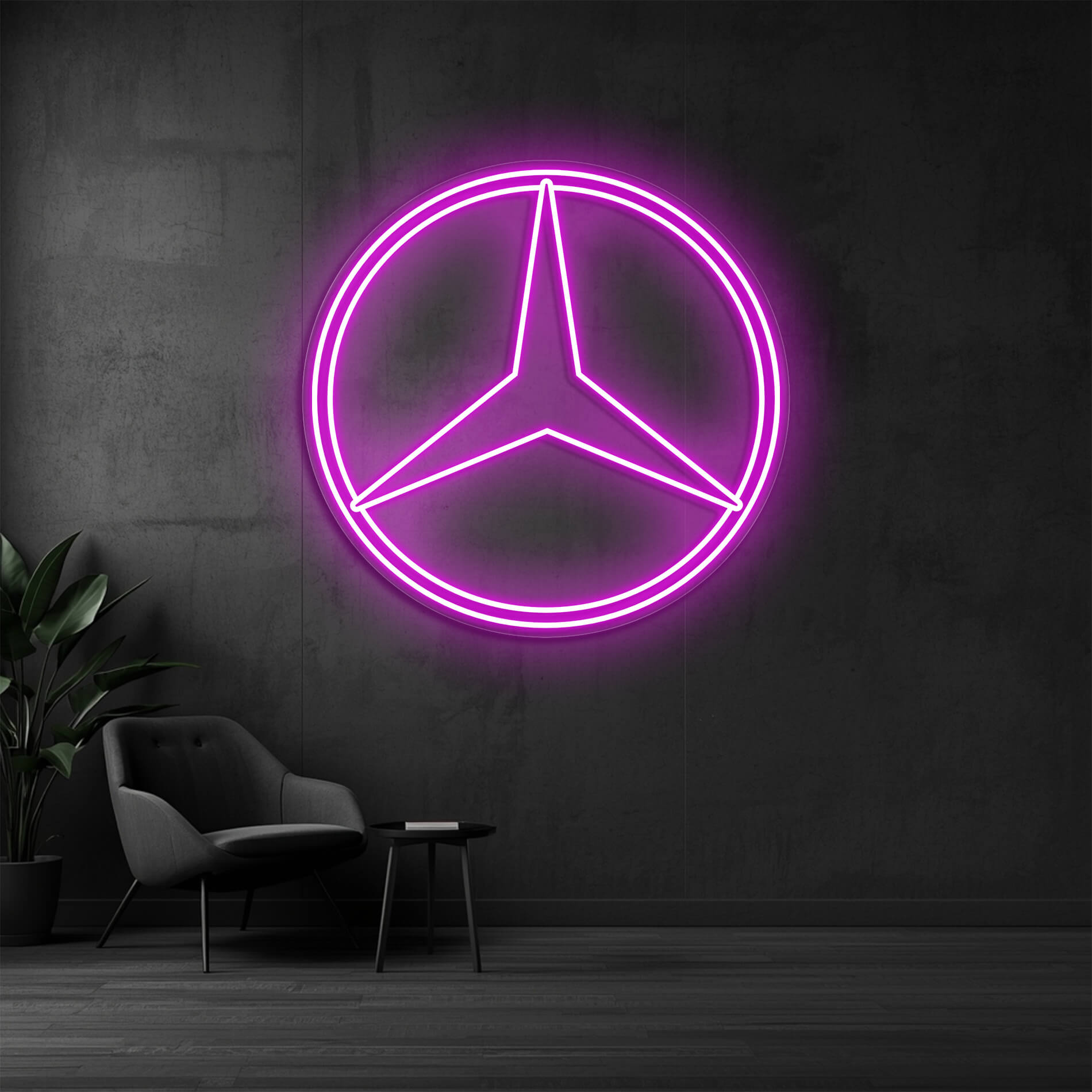 LED Mercedes Neon Schild pink als Licht für Tuning Garagen