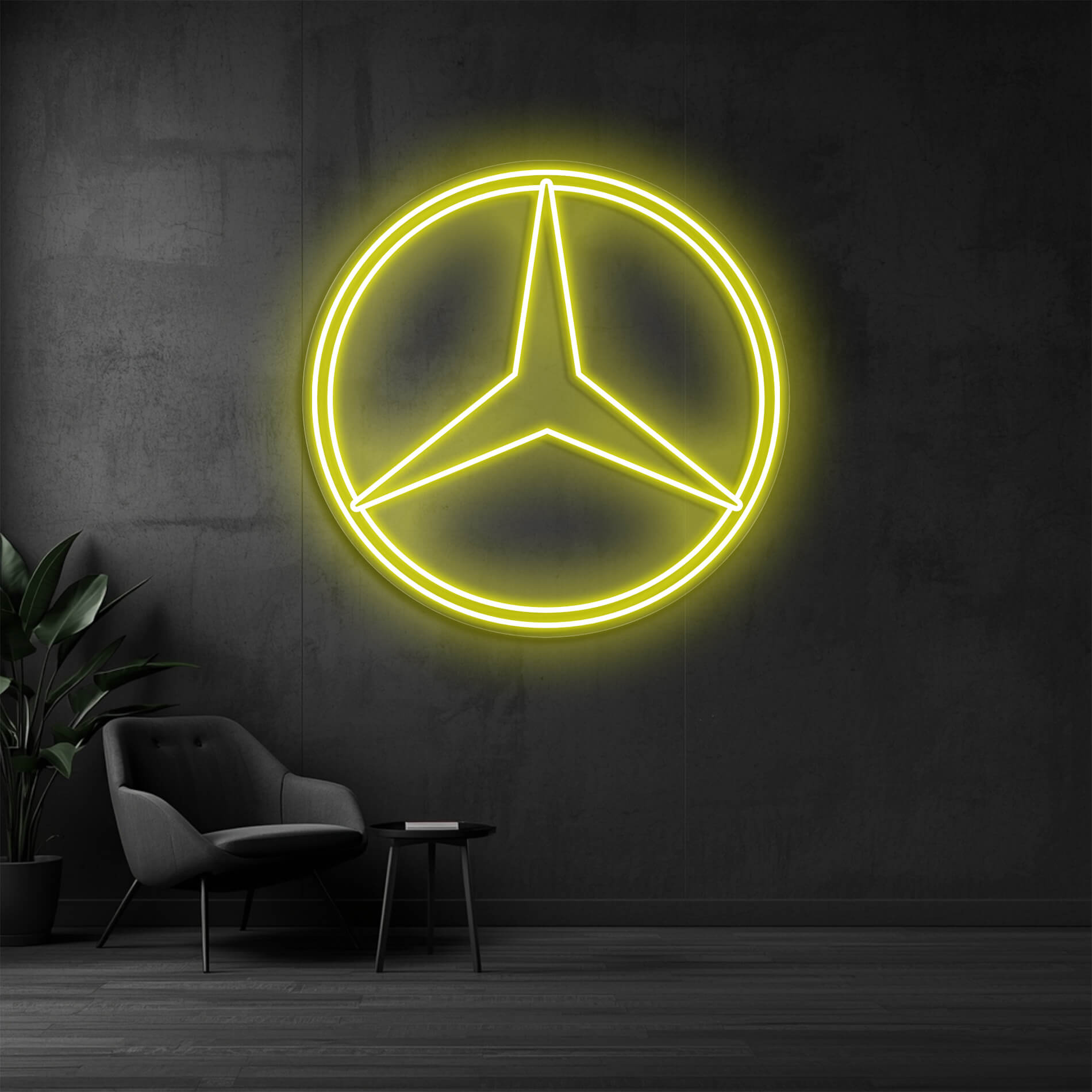 LED Mercedes Schild gelb für Garagen und Fahrzeugräume