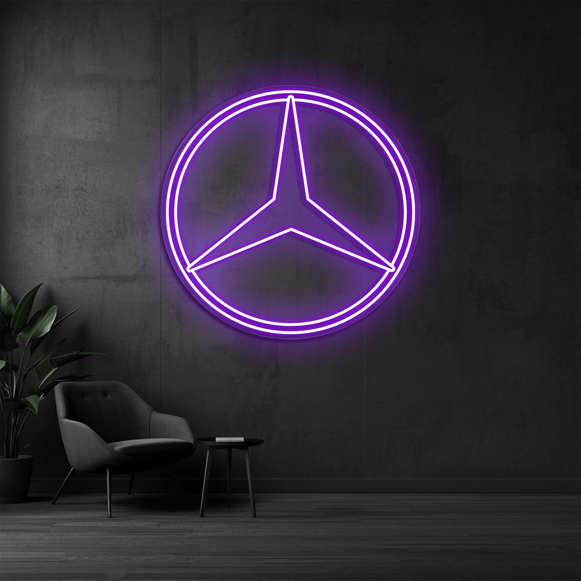 LED Mercedes Schild violett als Beleuchtung für moderne Car Setups