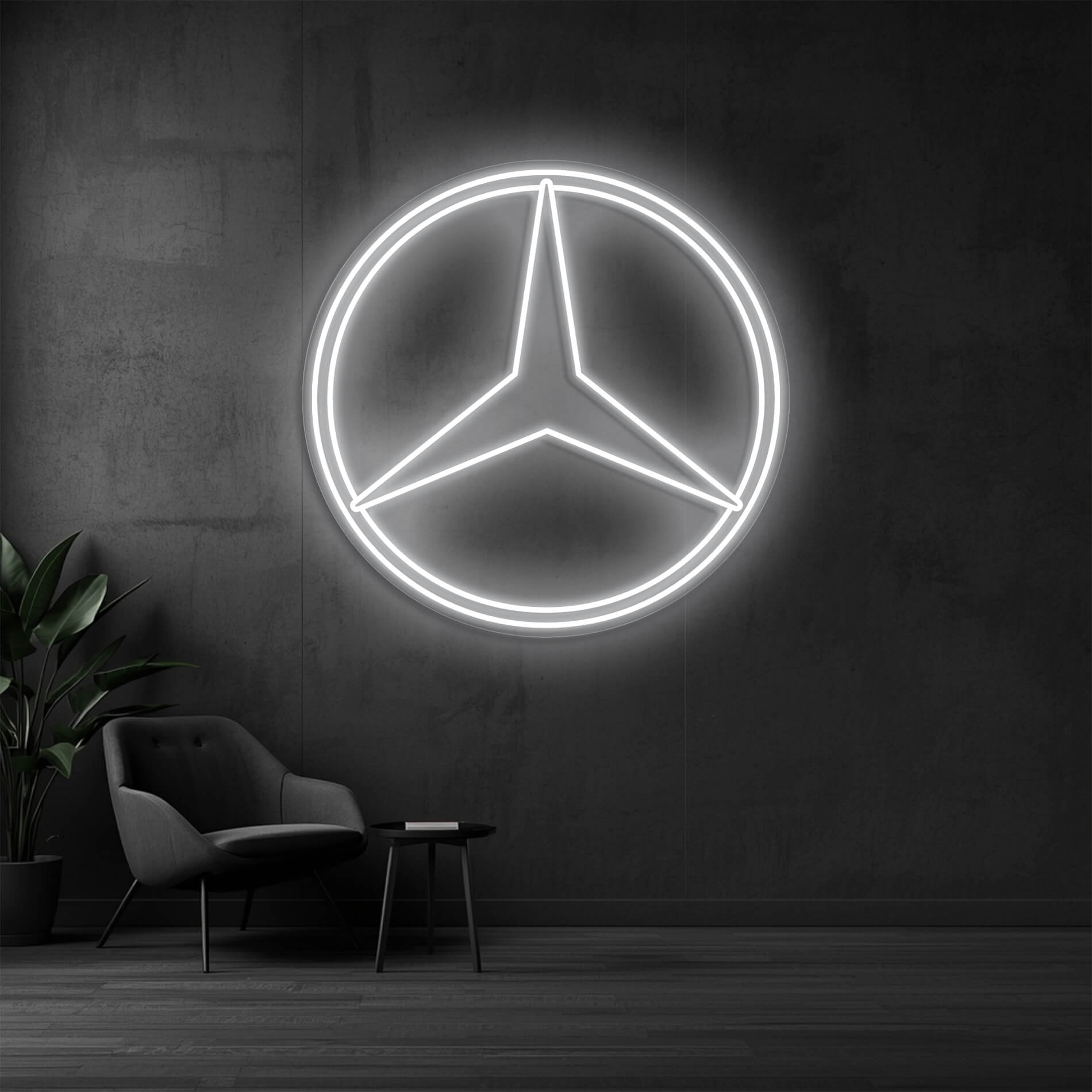 LED Mercedes Schild weiss als Wandlicht für Garagen