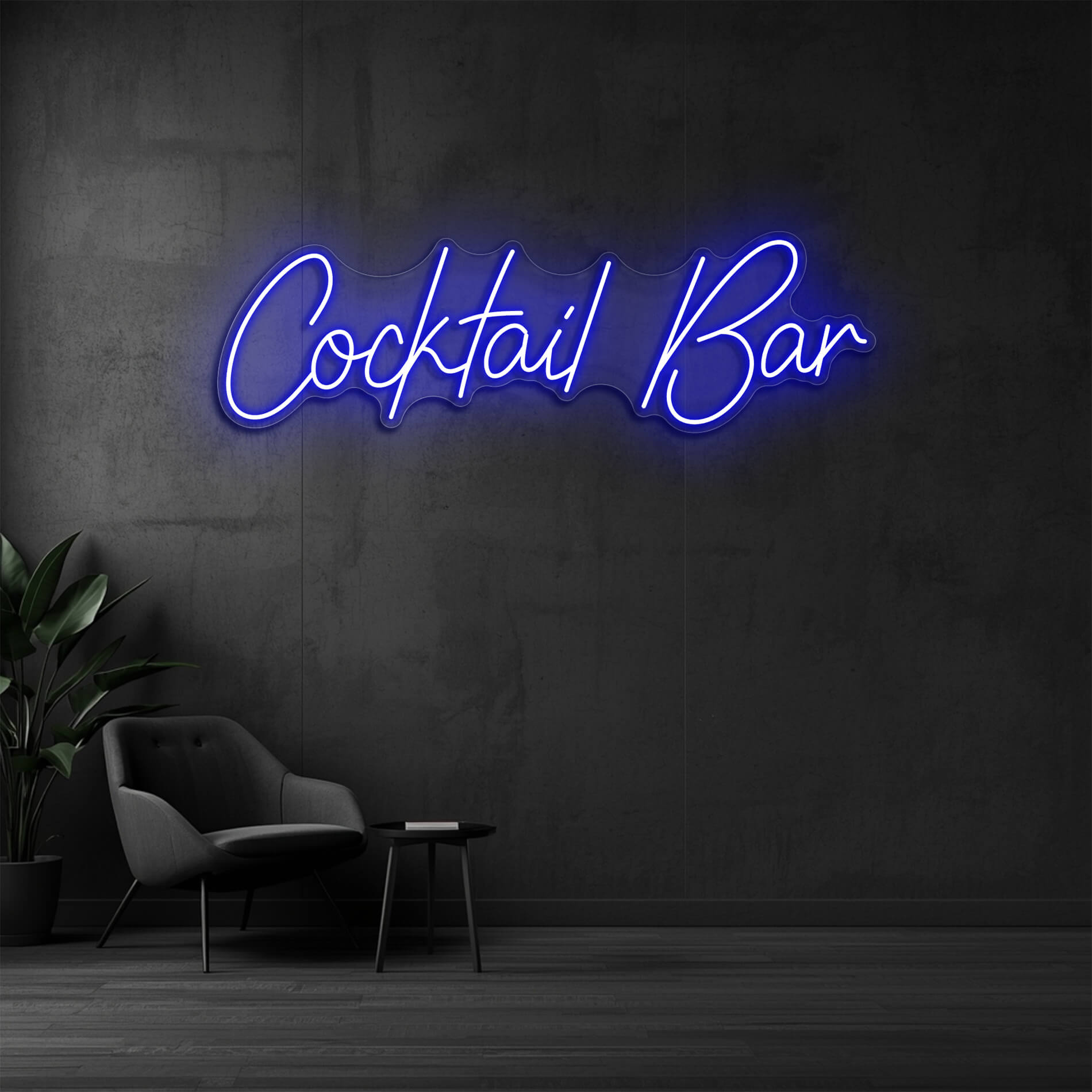 LED Neon Schriftzug Cocktail Bar in blau als stilvolle Beleuchtung für Cocktail Lounges