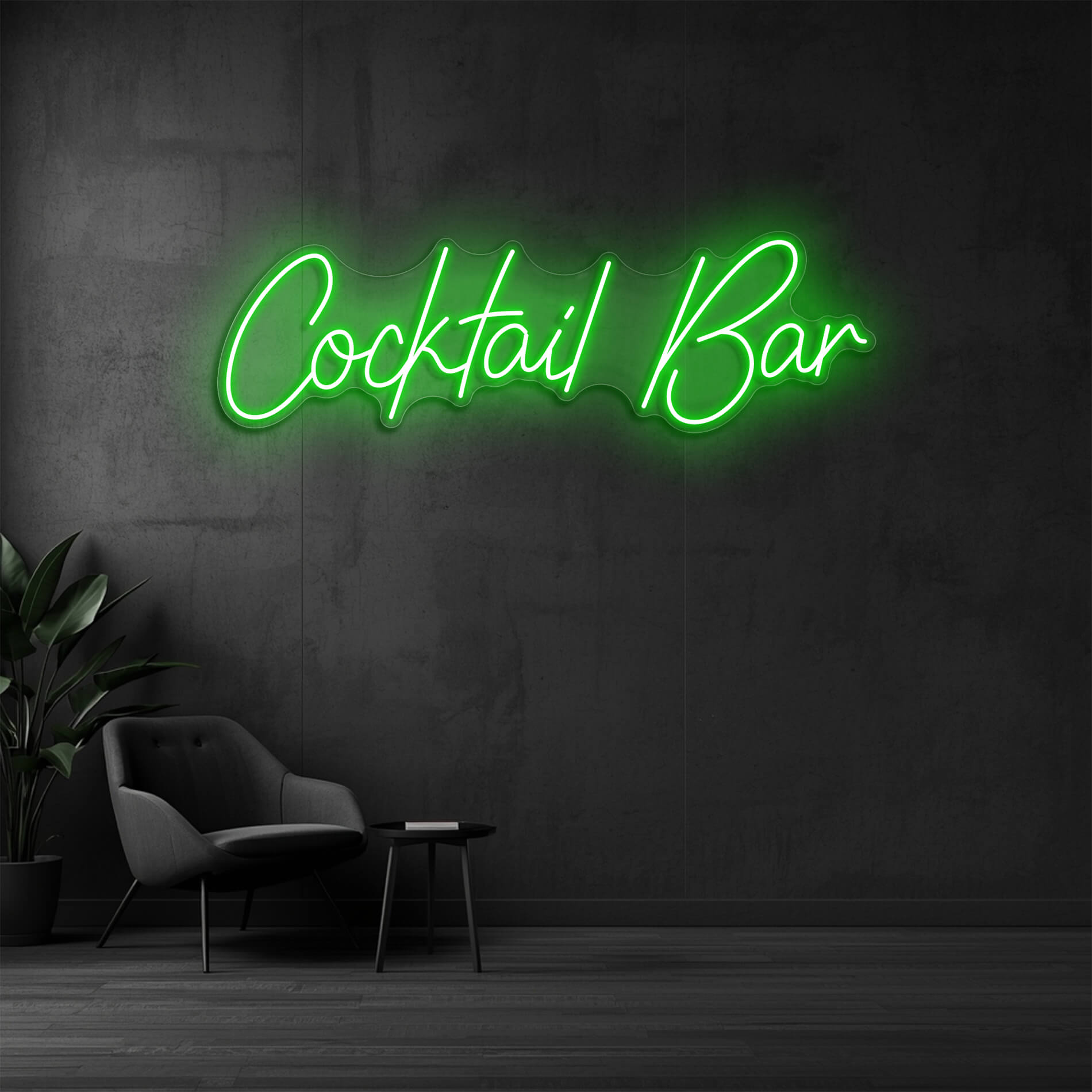 LED Neon Schriftzug Cocktail Bar in gruen als stilvolle Beleuchtung für Cocktail Lounges