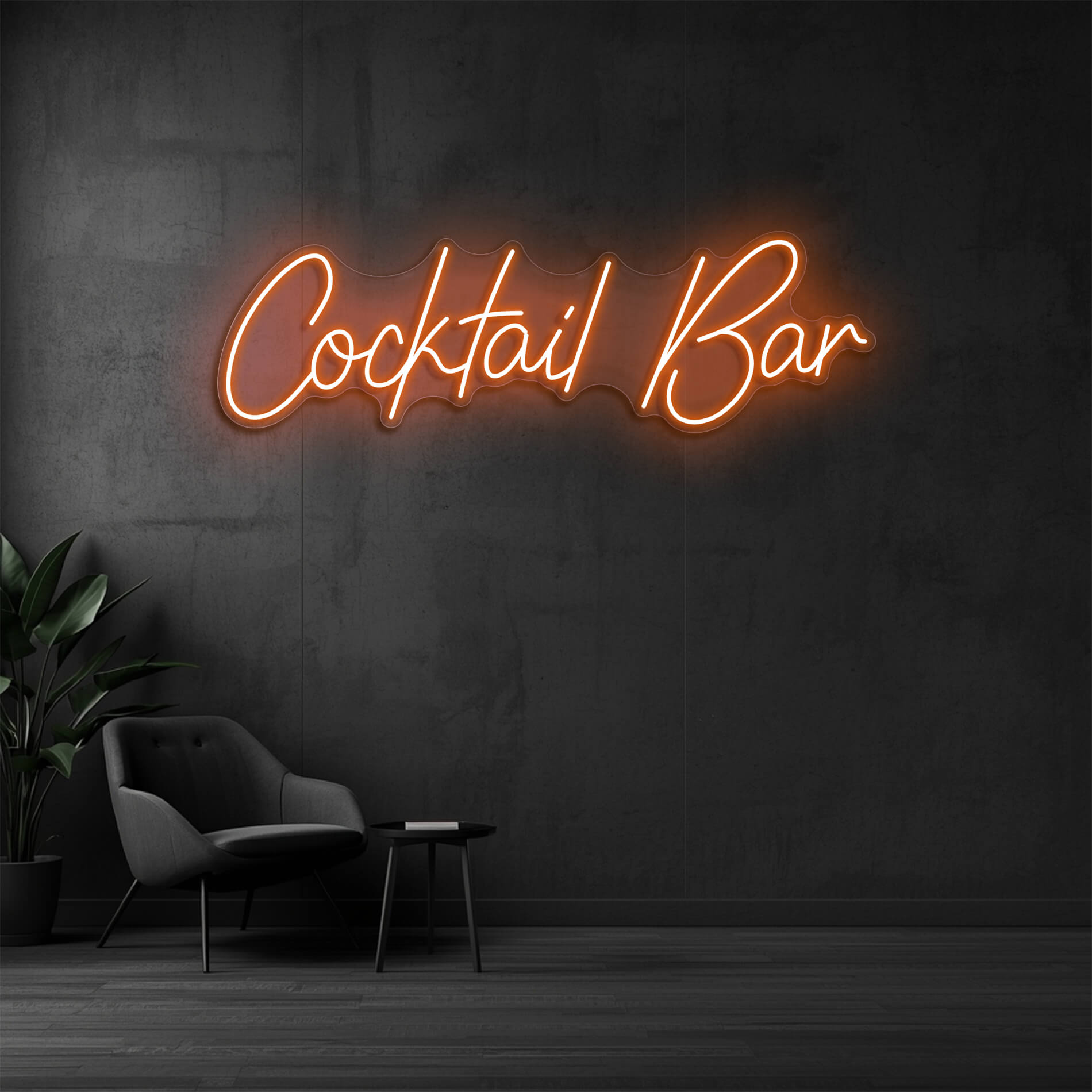 Neon Schriftzug Cocktail Bar in orange als dekorative Lounge Beleuchtung