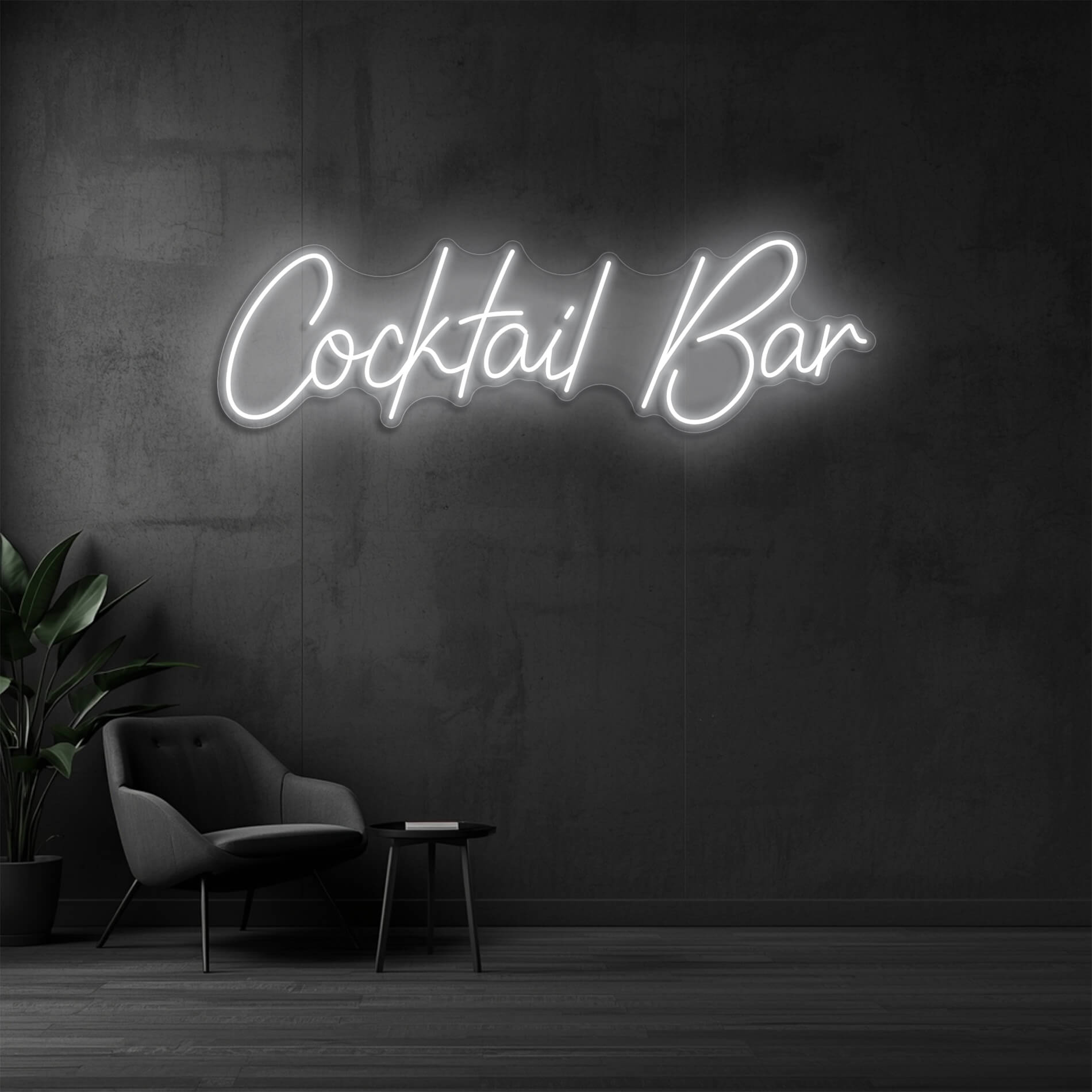 Neon Schriftzug Cocktail Bar in weiss als dekorative Lounge Beleuchtung