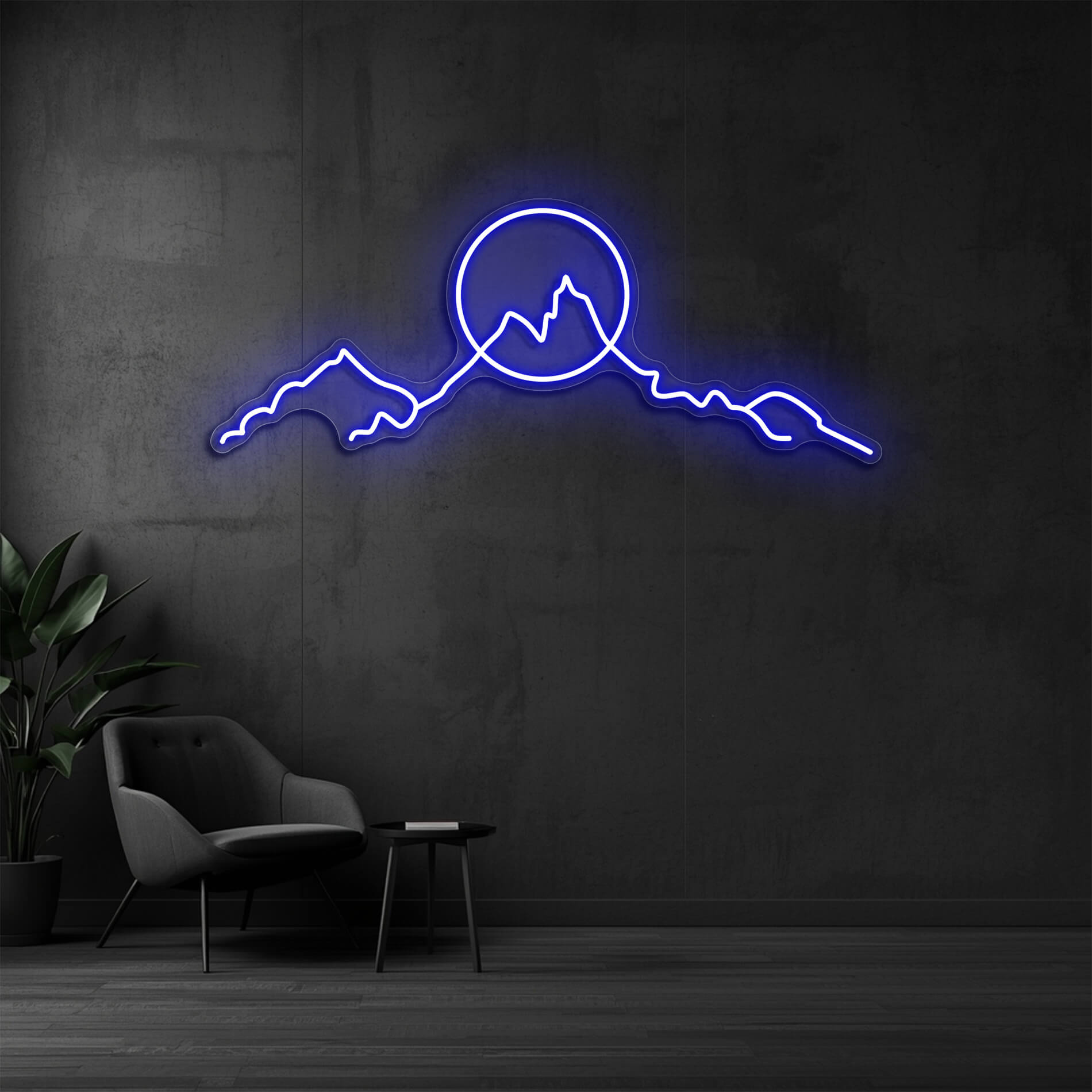 LED Neon Berge blau als modernes Bergdesign