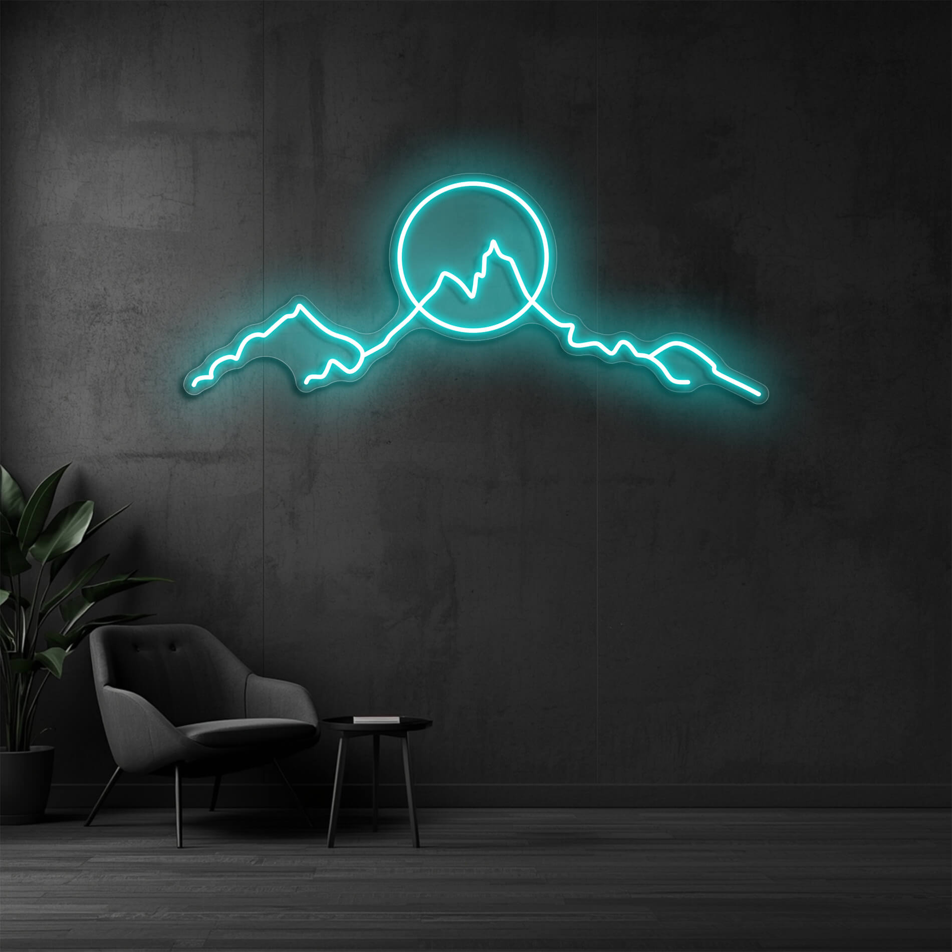 LED Neon Berge eisblau als modernes Bergdesign