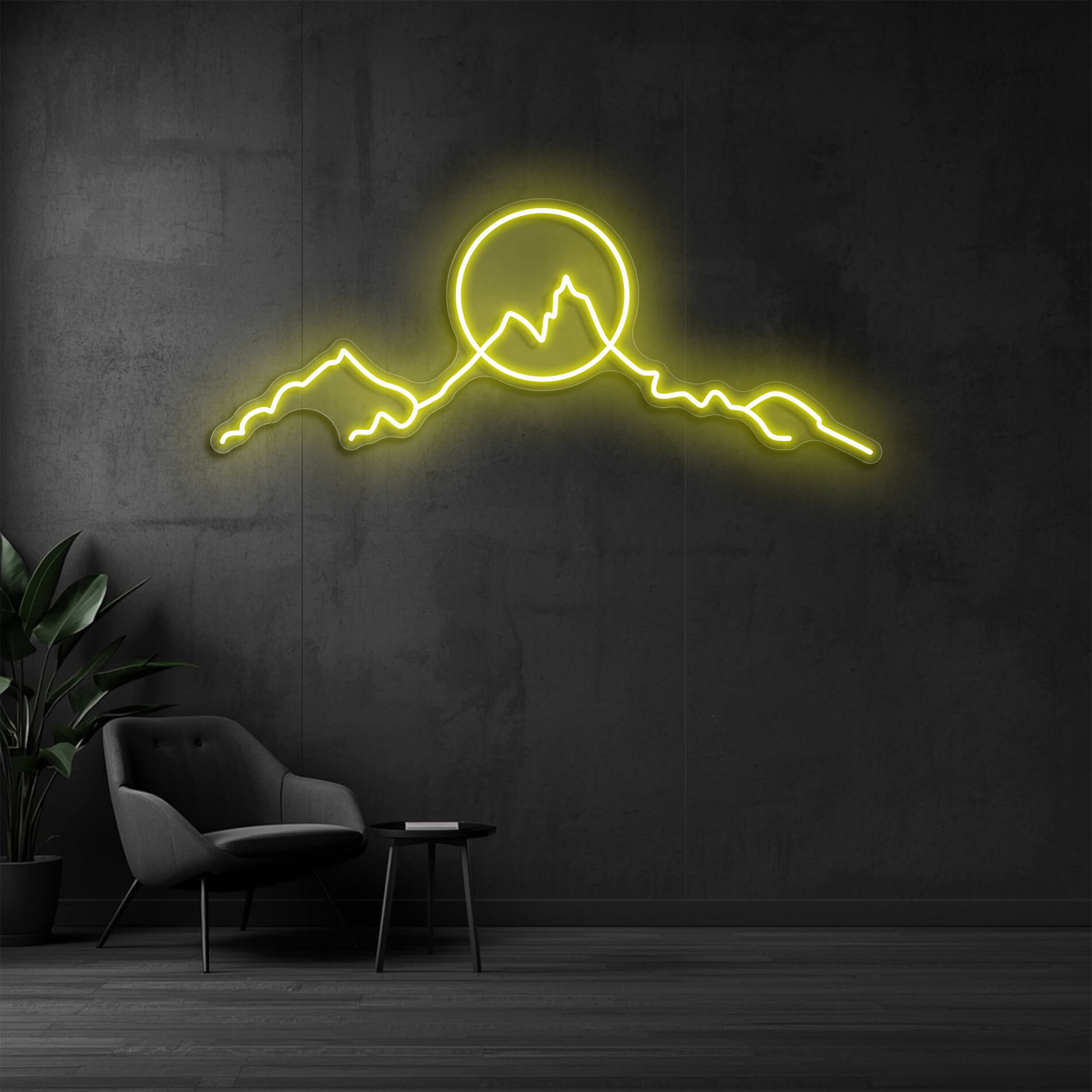 LED Neon Berge gelb als leuchtendes Berglicht