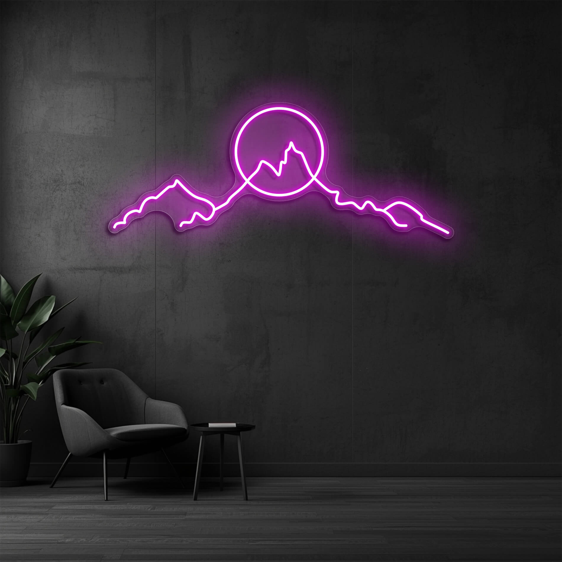 LED Neon Schild pink als modernes Bergdesign