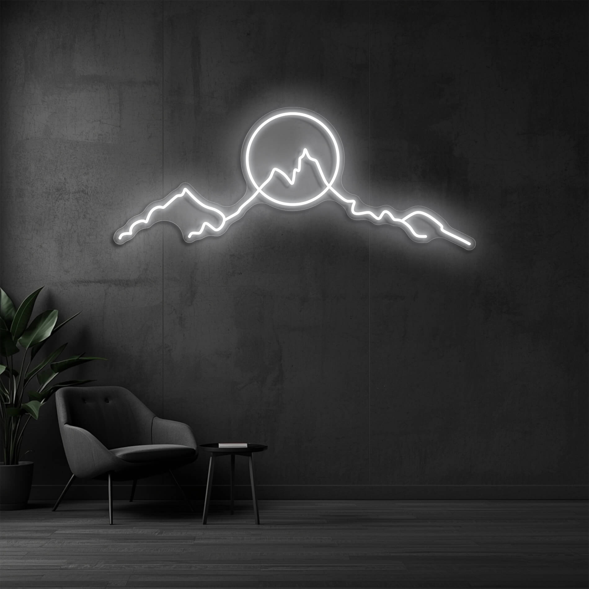 LED Neon Berge weiss als stilvolles Bergmotiv
