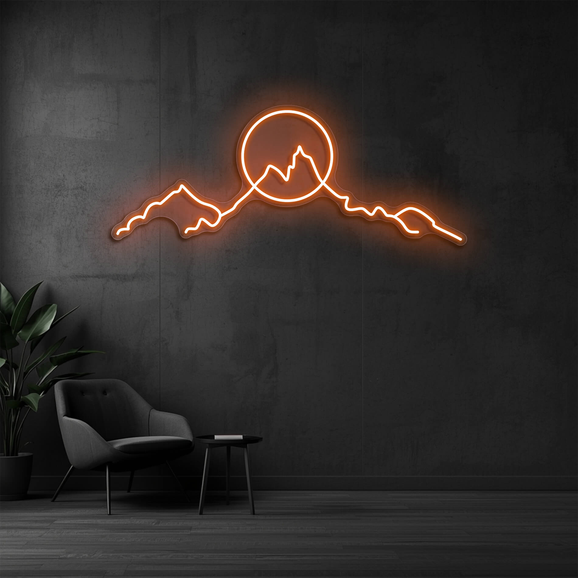 LED Neon Bergmotiv orange als dekoratives Lichtdesign