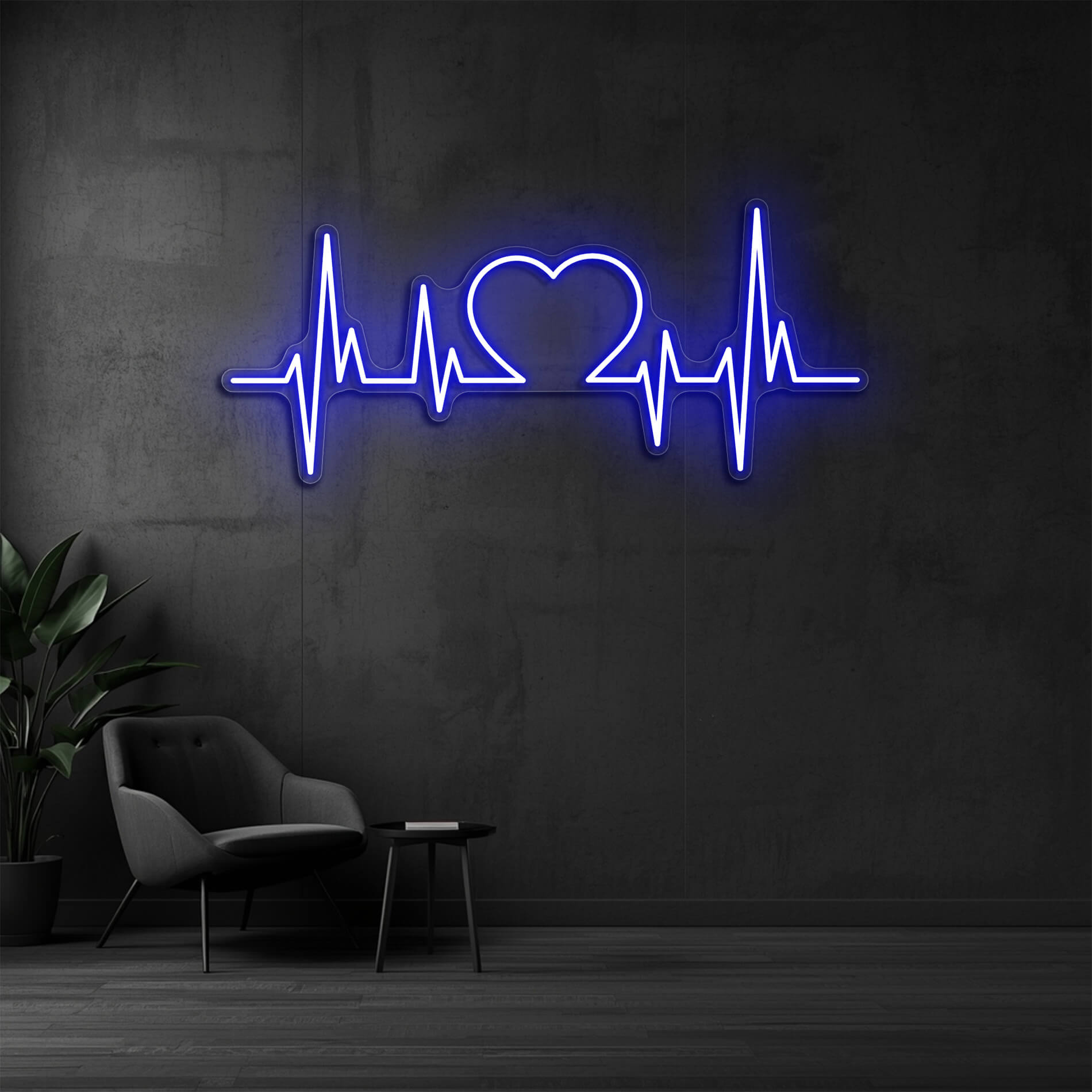 LED Neon Herzschlag blau als modernes Herzdesign