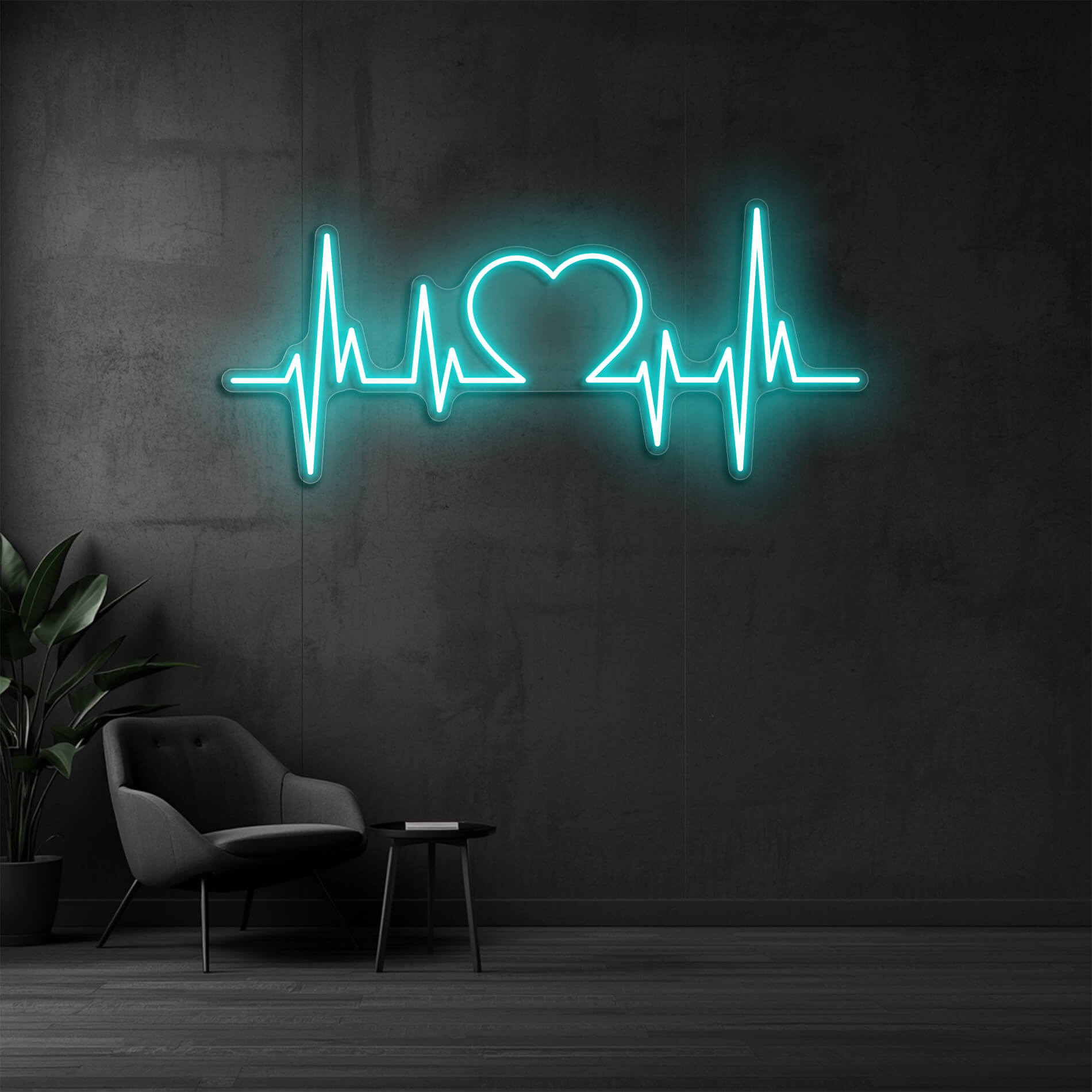 LED Neon Herzschlag eisblau als romantisches Licht