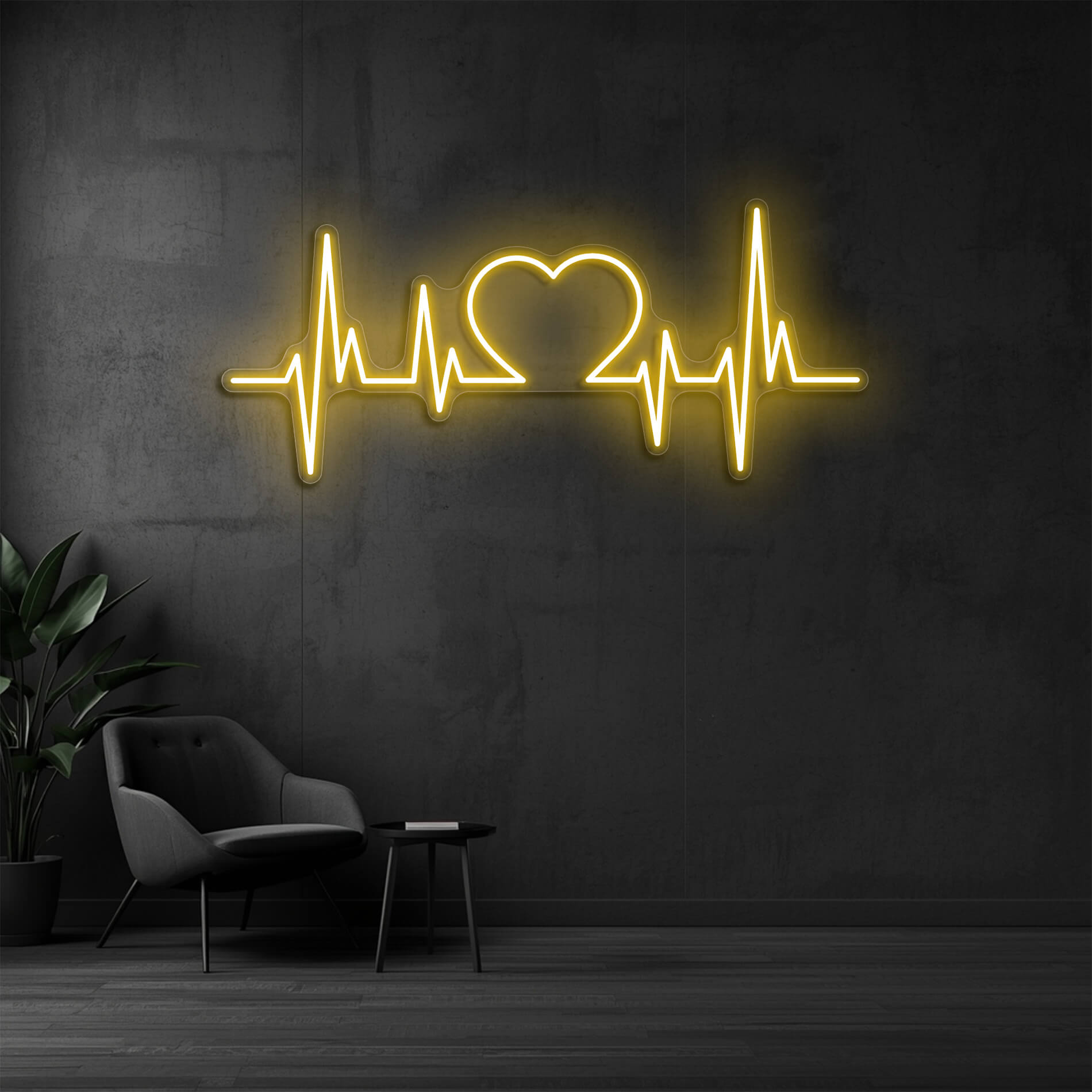 LED Neon Herzschlag goldgelb als stilvolles Herzdesign